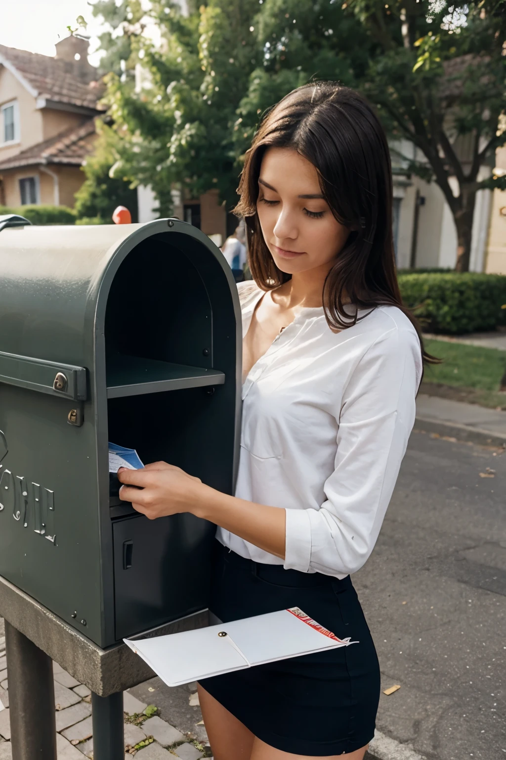 Woman putting an enveloppe in a mailbox
