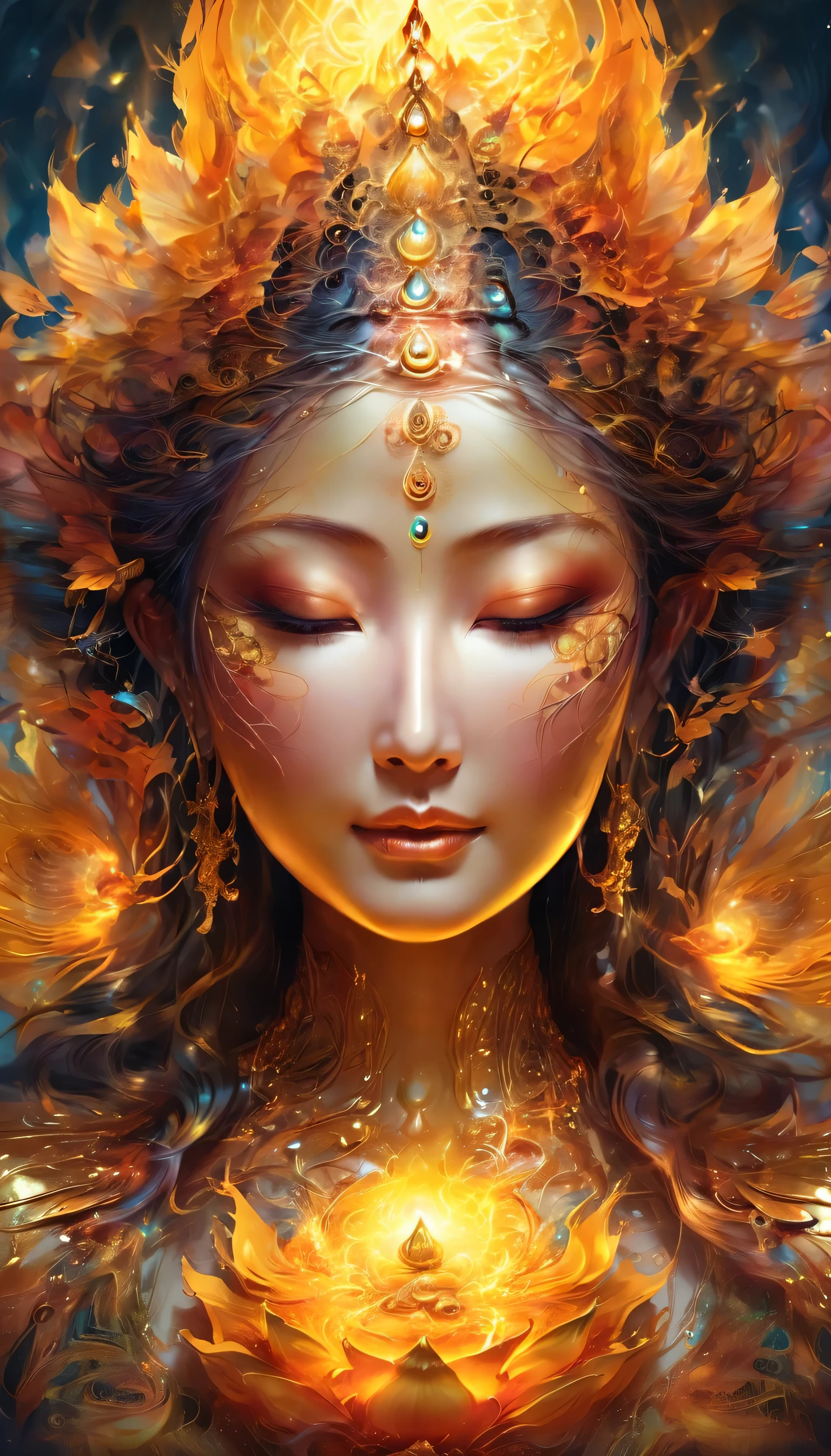 Handsome Buddha in front、Golden with a golden aura、detailed images、The sun of the spirit world is God&#39;s love and wisdom、