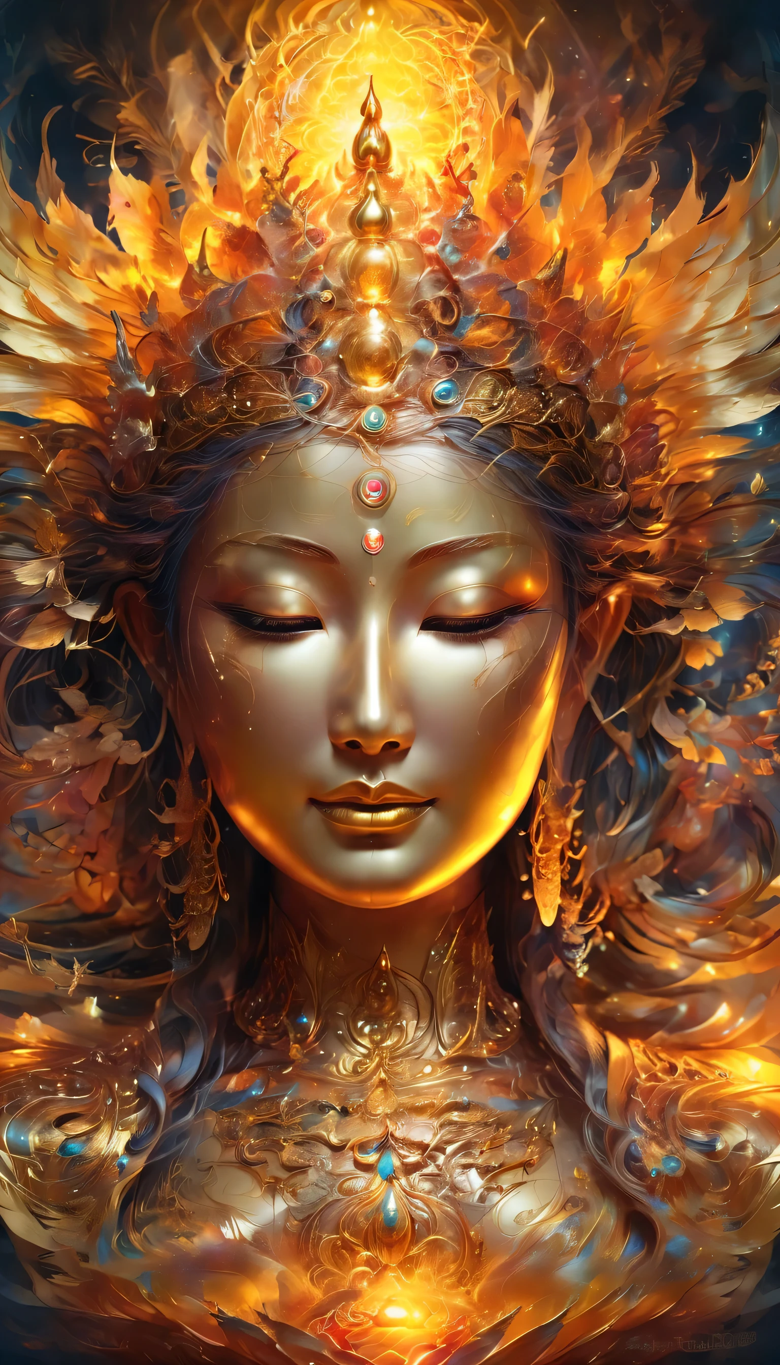 Handsome Buddha in front、Golden with a golden aura、detailed images、The sun of the spirit world is God&#39;s love and wisdom、