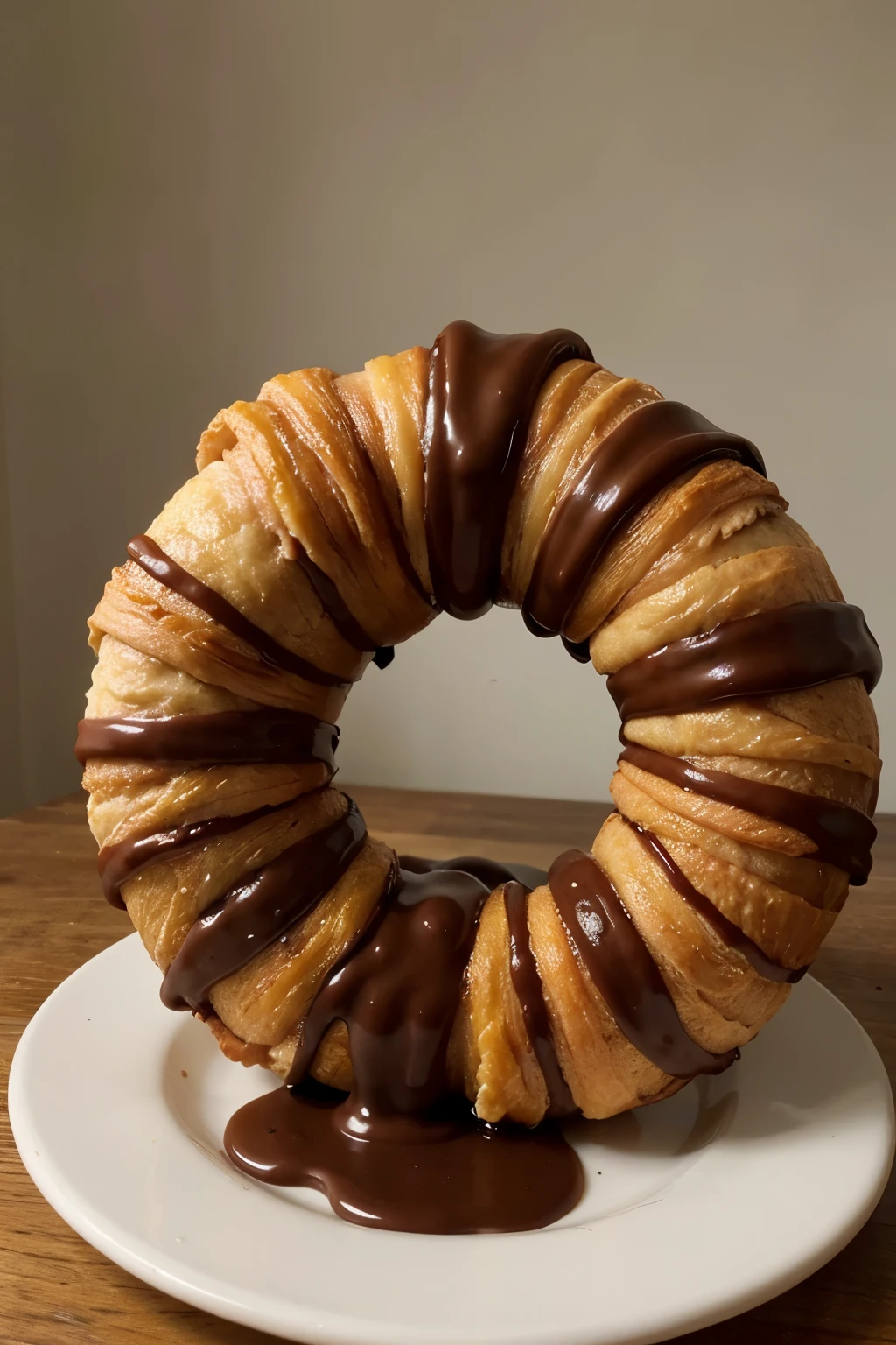 gera uma imagem realista igual a uma foto de um compal de laranja e um croissant de chocolate
