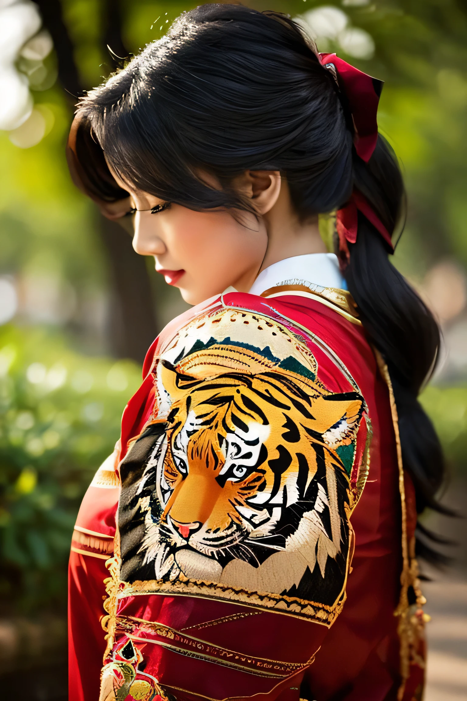 tiger embroidery, from side, embroidery, gold Embroidery thread, walk