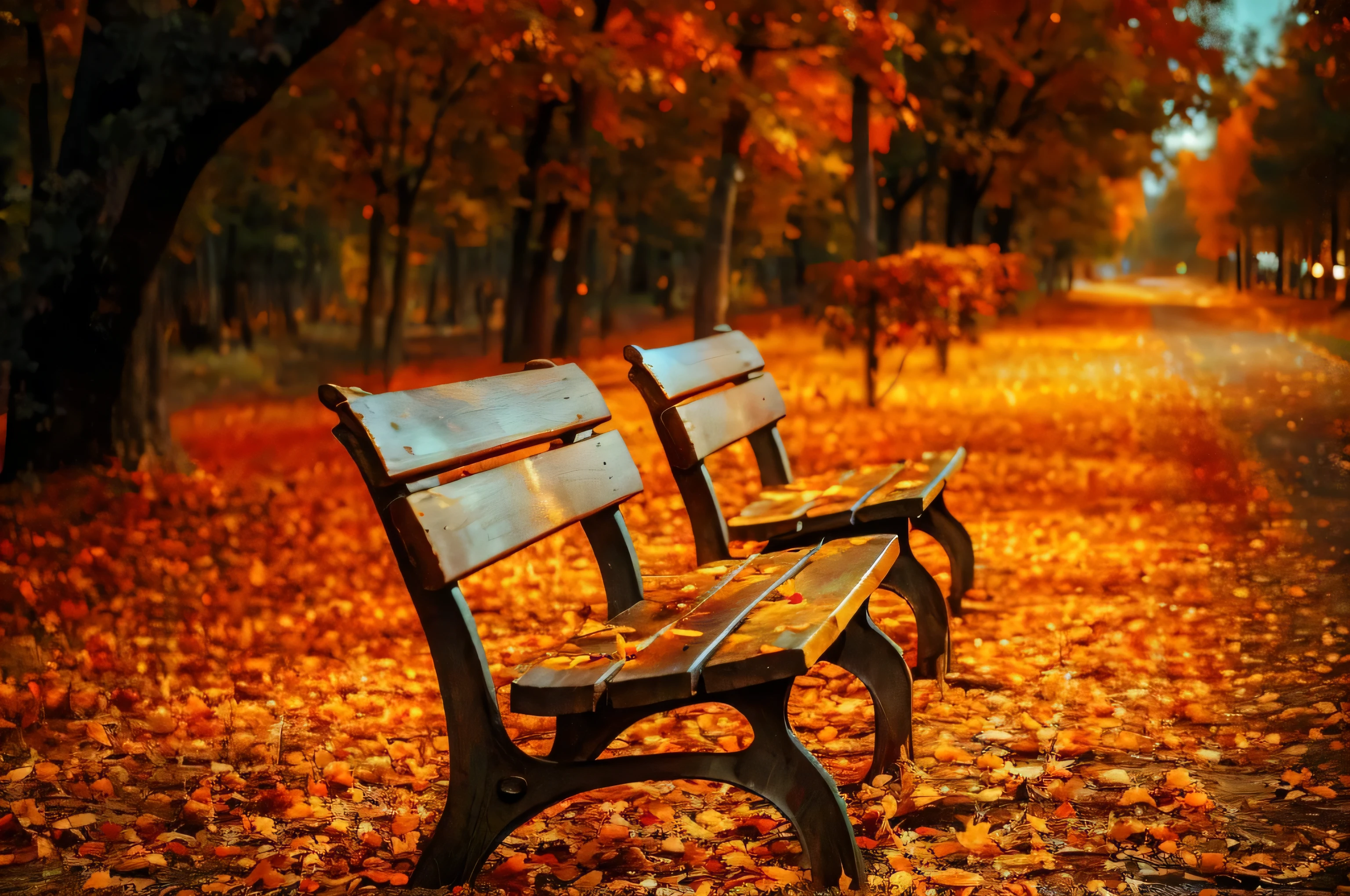 there are two wooden benches sitting on the side of a road, in the autumn, during autumn, benches, in autumn, in the autumn forest, sit on a bench, golden autumn, in fall, sitting on a park bench, leafs falling, grassy autumn park outdoor, sitting in a colorful forest, autumn season, at sunset in autumn, beautiful high resolution