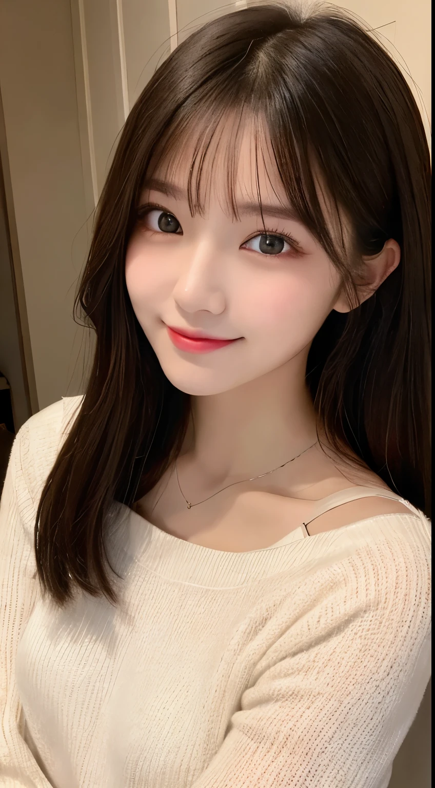 table top, highest quality, shape, Super detailed, finely, High resolution, 8k wallpaper, 完璧なダイナミックな構shape, beautiful and detailed eyes, straight hair, small breasts, natural color lip, random sexy pose,smile,20 year old girl、midnight、Beautiful and dense face、perfect and beautiful face,Big eyes、Raw photo、Expressing feminine poses with your whole body、beautiful and detailed eyes、small face、beautiful duplex、slim face and style,beautiful golden ratio face、long sleeve blouse、black shorts、Smile