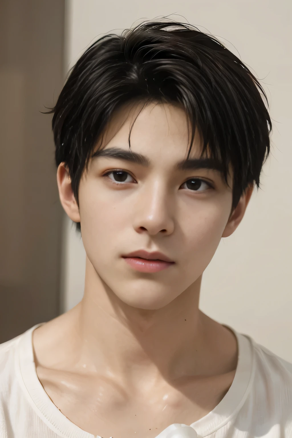 ((最high quality、masterpiece、realistic:1.4、In 8K))、cool korean guy1 18-year-old person、well-groomed face、Eye and face details、beautiful lighting、rough skin、Super detailed、high detail、high quality、High resolution、(looking at the viewer)、detailed mouth、bright lighting brown hair man shower room washing hair There are a lot of shampoo bubbles in your hair. bottle of shampoo bottle of shampooが複数ある colorful bottle of shampoo transparency