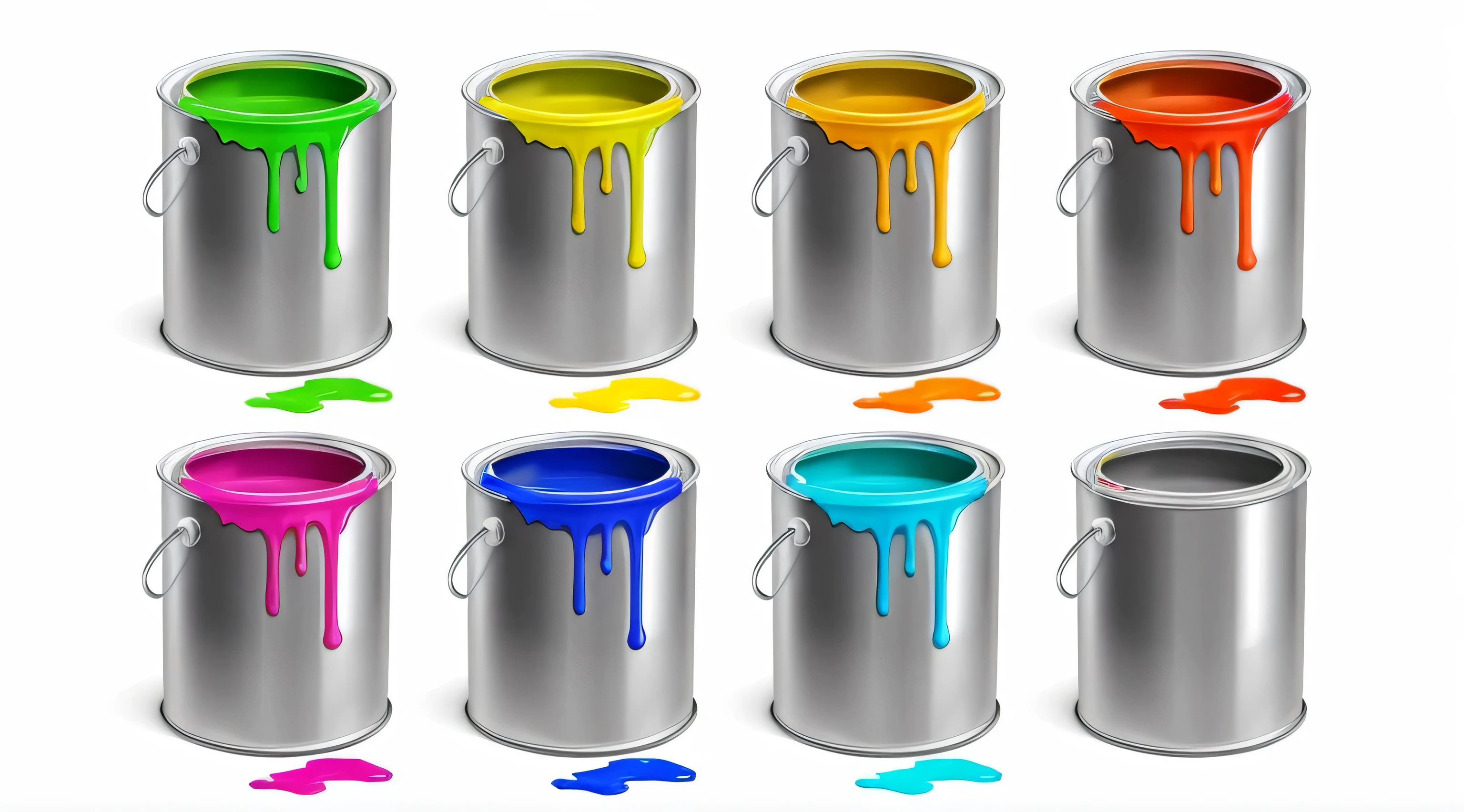 a group of paint cans with different colors of paint on them, colored paint, paint spill, can of paint, colorful paint, pour paint, glossy paint, paints, acrilic paint, dripping paint, paint is falling off, paint dripping, thick paint, melting paint, dripping colorful paint, paints mixing, paint style, paint drip, splash of paint down center