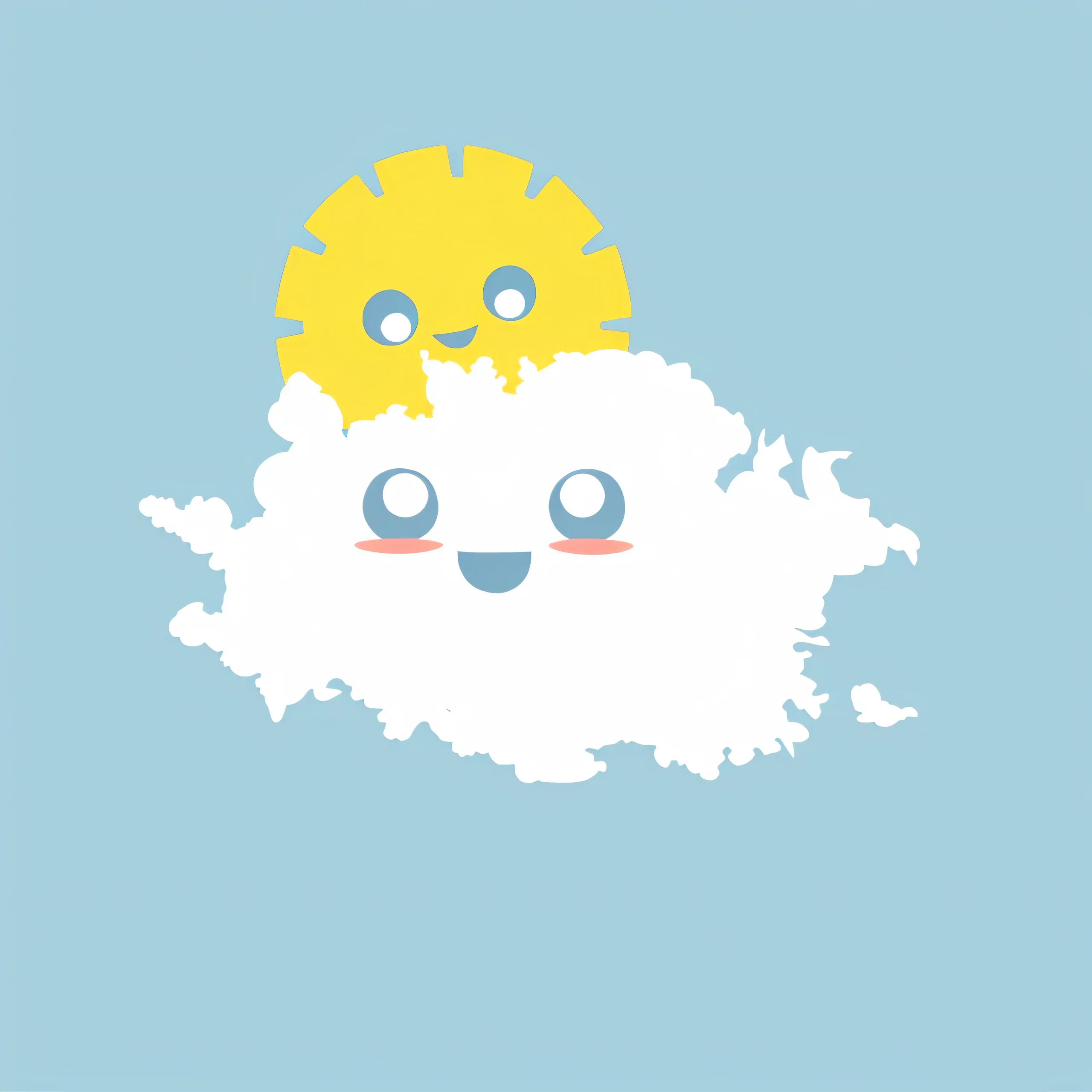 there is a cloud with a sun on top of it, happy clouds behind, cloud with eye, puffy cute clouds, white fluffy cloud, cloud and thunder, cloud hair, face made out of clouds, fat cloud, in a cloud, partly sunny, sitting in a fluffy cloud, fluffy full of light, anime clouds, two suns are in the sky, peaceful cloud