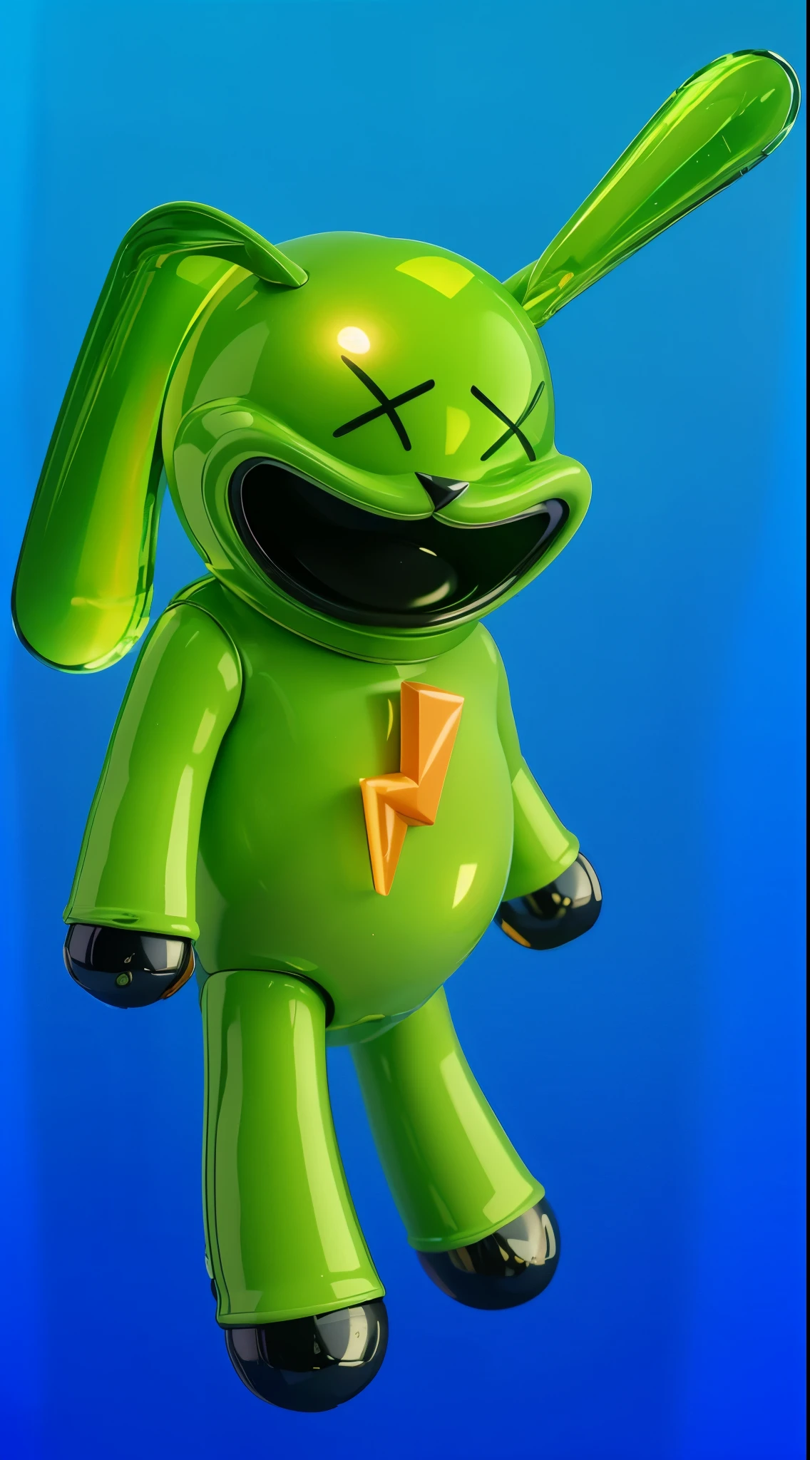 Close-up of a green toy rabbit with a star on its chest, Electricsbunny, robot rabbit, Rabbt_Nature, toonix Nature, anthropomorphic rabbit, милый anthropomorphic rabbit, 3D icon for mobile game, cartoon key frame rendering, cute 3D rendering, Friendly carrot cyborg, Shiny metallic, zbrush color rendering. perfect cgi, cgi art created only with gradients, smooth silhouette, high intensity refraction, (plastic material), most beautiful vfx, blue background, plastic refractions, pink mommy long legs toy, glossy texture, smooth 3d model, multiple light sources, rim light, sharp post effects render, (glossy plastic texture with multiple big light probe refractions), perfect cgi, cgi art created only with gradients, smooth silhouette, high intensity refraction, (plastic material), most beautiful vfx, blue background, plastic refractionsмультяшная young woman в красной юбке и синей рубашке, Chucky style, animated character, dancing character, 3rd character render, April render, 3rd character art, 3rd character, 3D character, Cartoon character, young woman, creepy young woman, Chucky, 3D rendering of characters 8k, Tuni, 3D rendering stylized