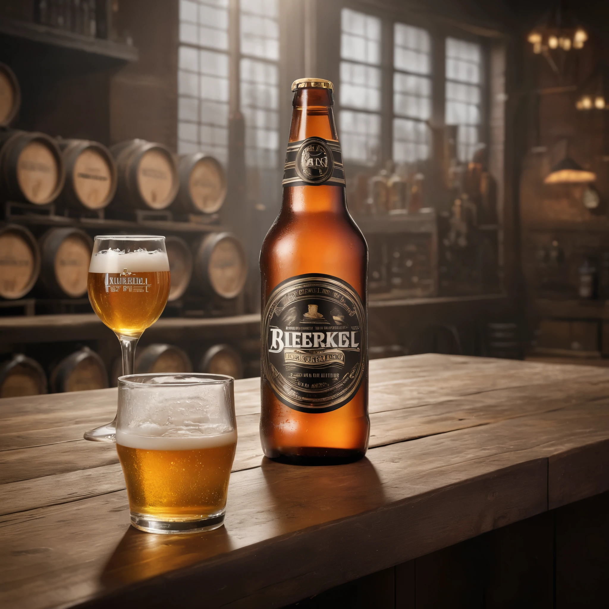In the midst of a bustling beer jar studio, a vividly detailed photograph captures the essence of realism. The primary subject, a meticulously crafted beer jar, shines with a glossy finish, reflecting the studio lights in a mesmerizing display. Every intricate detail, from the frosted glass texture to the precision of the label design, is rendered with astonishing clarity. This stunning image exudes a sense of craftsmanship and artistry, drawing viewers into the world of the brewing industry with its lifelike portrayal.