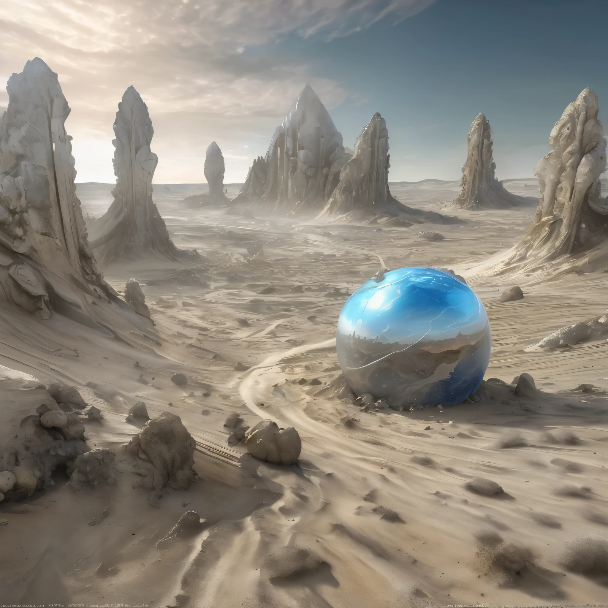 Realistic photo in RAW format, Come up with an alien landscape, if somewhere far away there was a crystal planet high texture smoothing, high resolution objects, 32K, hyper detail, Surreal sci-fi style, DAZ 3D, Realistic brush strokes, 