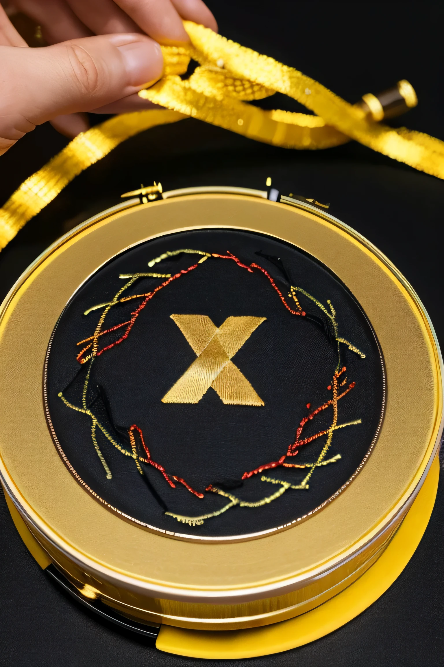 Simple embroidery with lightning, embroidery, gold Embroidery thread, black background