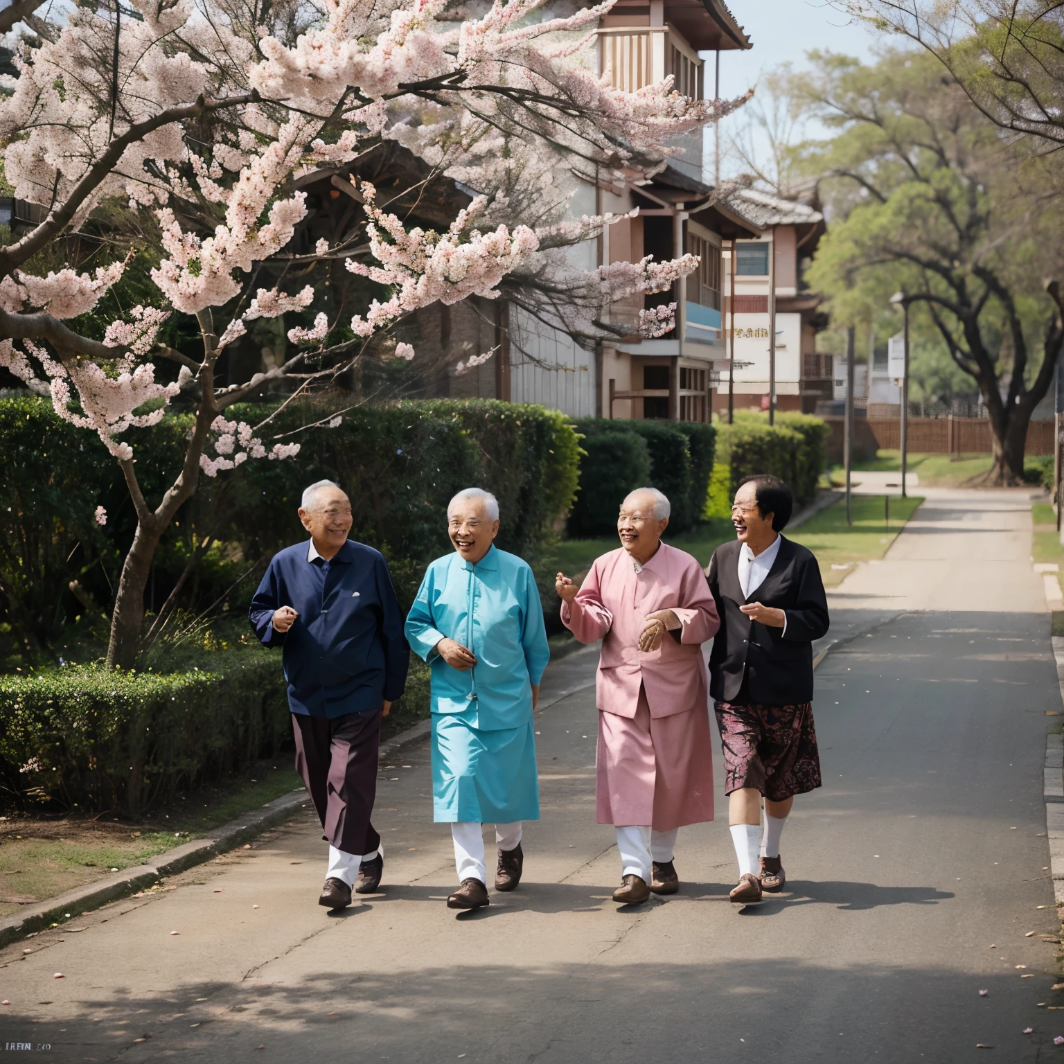 March is bright and springy,Blossom,A group of retired cadres came towards me with joy and laughter.。