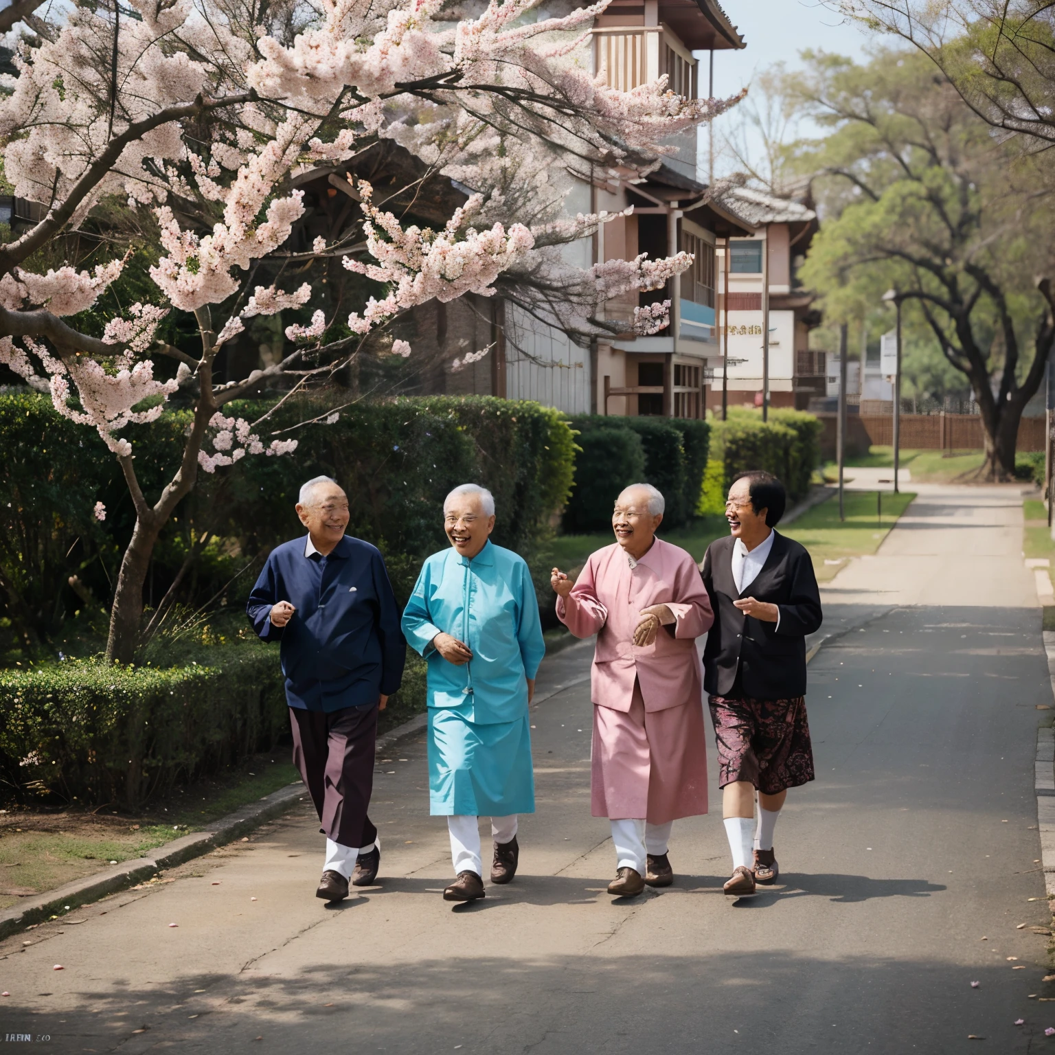 March is bright and springy,Blossom,A group of retired cadres came towards me with joy and laughter.。