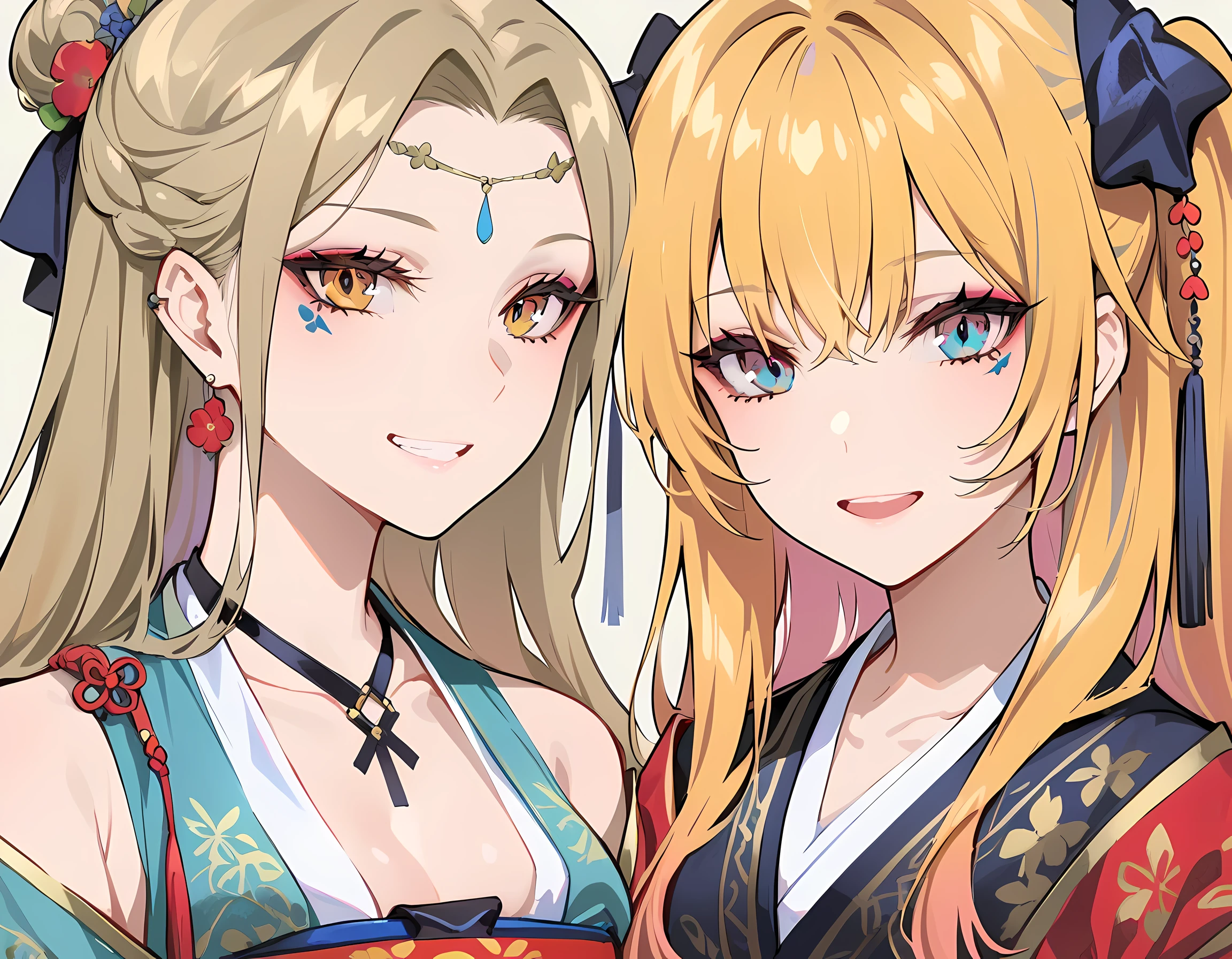 (masterpiece), HD hanfu female, European and American face, perfect face, long golden hair, blue eyes, very charming.