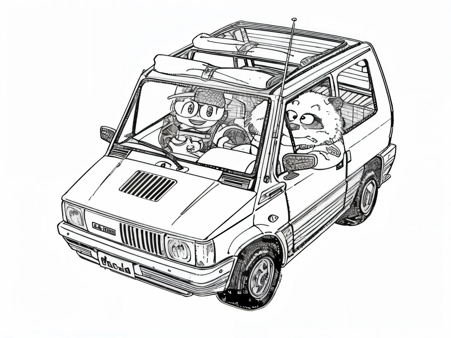 vehicle illustration, retro arte de linha, arte de linha illustration, official illustration, linha - arte, arte de linha, full view of a car, desenho de linha detalhado com tinta limpa, lineart behance hd, safari, illustration arte de linha style, crisp 8 k arte de linha, post - apocalyptic car blueprint, fine arte de linha,preto e branco, manga style