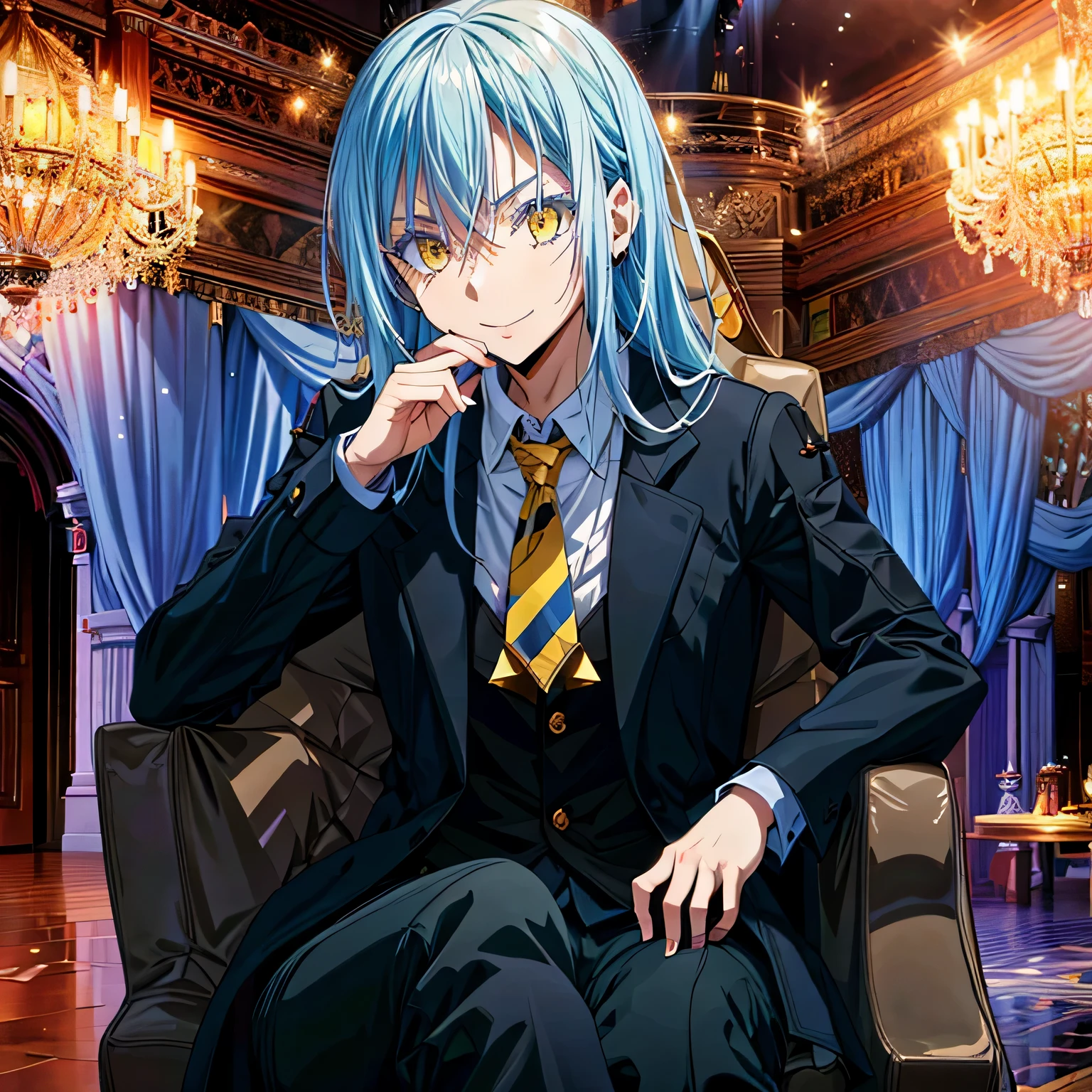 “Craft a mesmerizing image featuring a character with striking yellow eyes and luxurious long blue hair, emphasizing the depth and intensity of their gaze. This masterpiece will prioritize the best quality (1.5) and vivid details, ensuring the character’s eyes and hair are intricately rendered. The scene should convey a sense of enchantment and captivation, allowing viewers to immerse themselves in the vivid allure of this character’s unique features.”