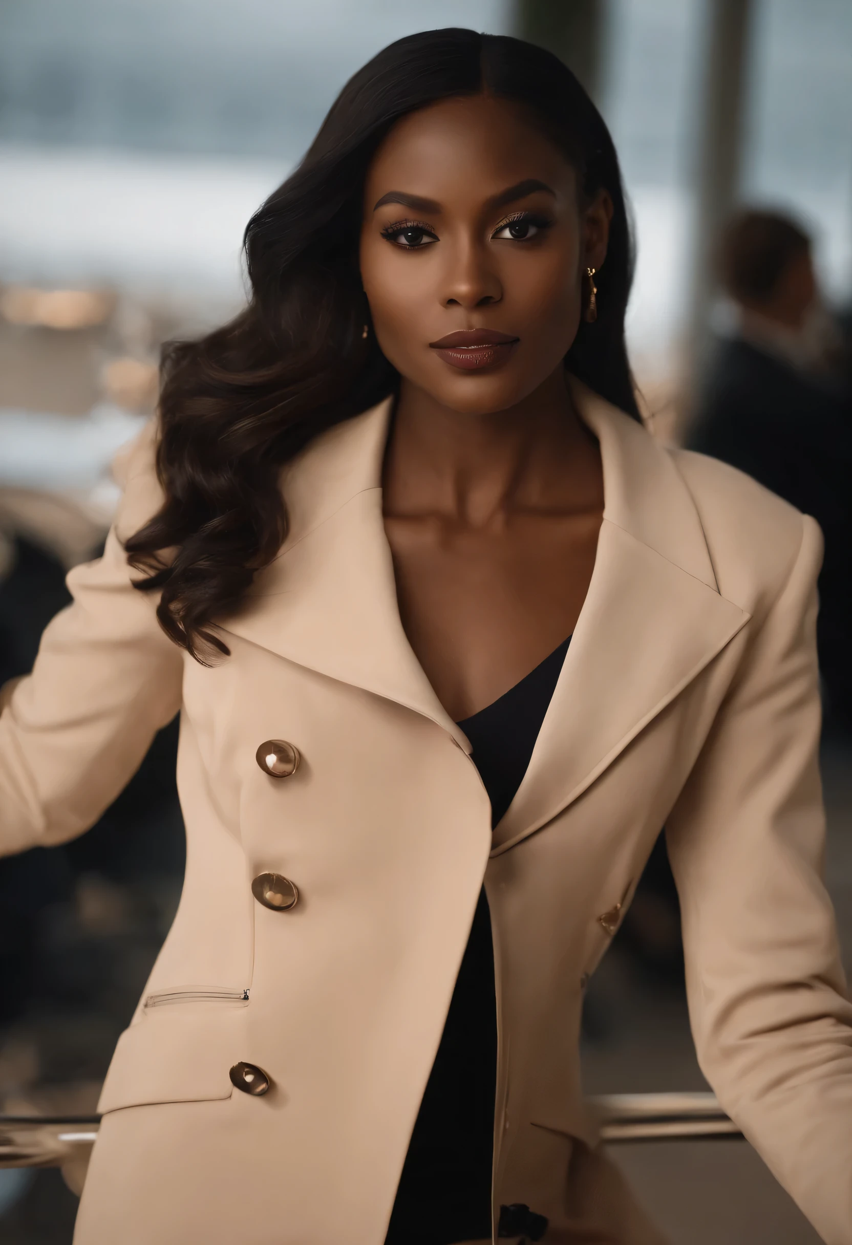 Este jovem negro apresenta um charme encantador na tela. She wears a very sexy jacket that combines elegance and seduction, in a distinctive color tone that catches the eye. Her screen presence exudes a natural confidence and an aura that sets her apart, what makes her a notable figure in the world of television. Com posturas laterais