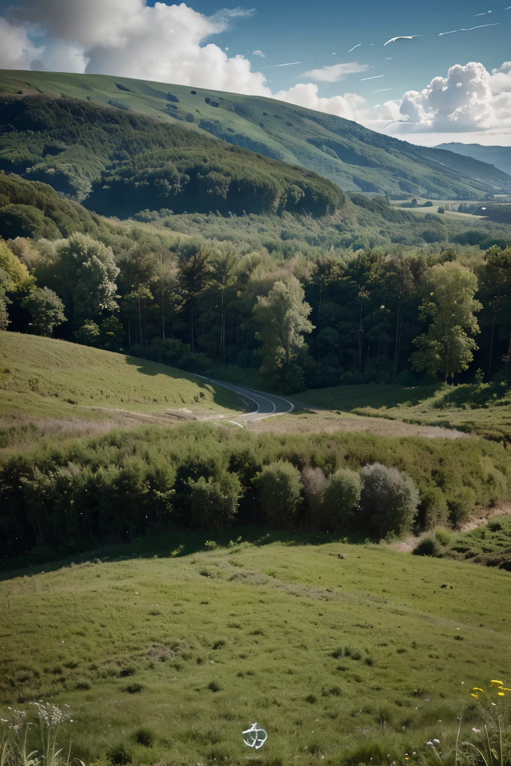 Generate an image appears to be a digital illustration or graphic design that combines elements of nature with a digital overlay. The background shows a landscape with green hills and a cloudy sky, suggesting a serene, natural environment. Overlaying this landscape are various icons and symbols, which seem to represent different aspects of technology, industry, and environmental data.
The icons include representations of a globe, gears, a car, a bird, a house, a factory, a recycling symbol, and others. These icons are likely meant to symbolize global connectivity, industry, transportation, wildlife, housing, and environmental concerns, respectively. The numbers next to some of the icons might indicate specific data points or statistics related to these themes, render 8k.
The overall impression is that the image is trying to convey a message about the intersection of technology, industry, and nature, possibly highlighting the impact of human activities on the environment. The use of a digital overlay on a natural landscape could be a metaphor for the digital age's influence on the natural world.