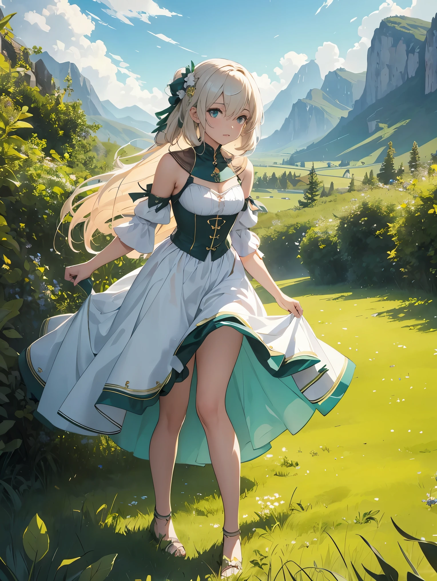 In a green meadow is a girl who leads a group of knights.
BREAK
With a brave expression, guides them to their destination.
BREAK
Behind her, A green forest extends and beyond that, Mountains rise in the distance.
BREAK
The most suitable effect for this scene would be a watercolor painting technique to capture the softness of the meadow and the fluidity of movement.. ,((detailed)), ((high quality)),((well structured)),((anatomically correct)),((good composition)), ((good perspective)),((masterpiece)), ( ( detailed outline)),((extremely detailed)),((digital art)), digital illustration, ((well-proportioned bodies)), high resolution, high definition, full definition, full resolution, detailed face, 4k,HD, Sharp,perfect,depth,with depth,sharp focus,Depth of field