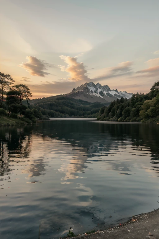 A sunset over a peaceful lake