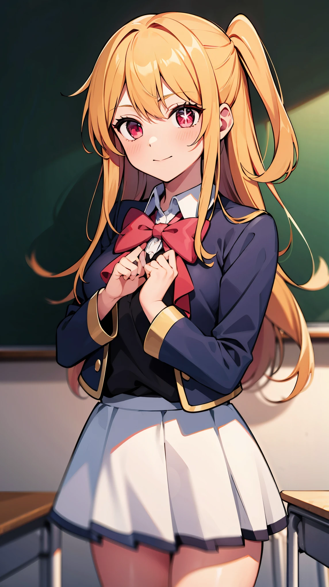 ((masterpiece, best quality, highres)), depth of field, 
BREAK, 1girl, standing, holding a microphone, singing, cowboy shot, 
BREAK, (stage),     
BREAK, hoshino_ai, long_hair, purple_eyes, bangs, purple_hair, long hair,  hair_ornament, hair ornament, star_(symbol), symbol-shaped_pupils, 
BREAK, dress, yellow collar, heart pendant, (pink skirt), glove,