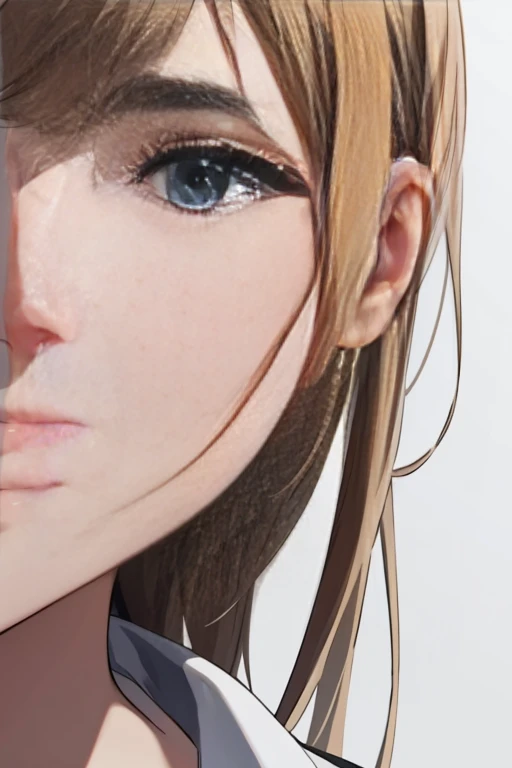 A close-up of a person's face, with a thoughtful expression