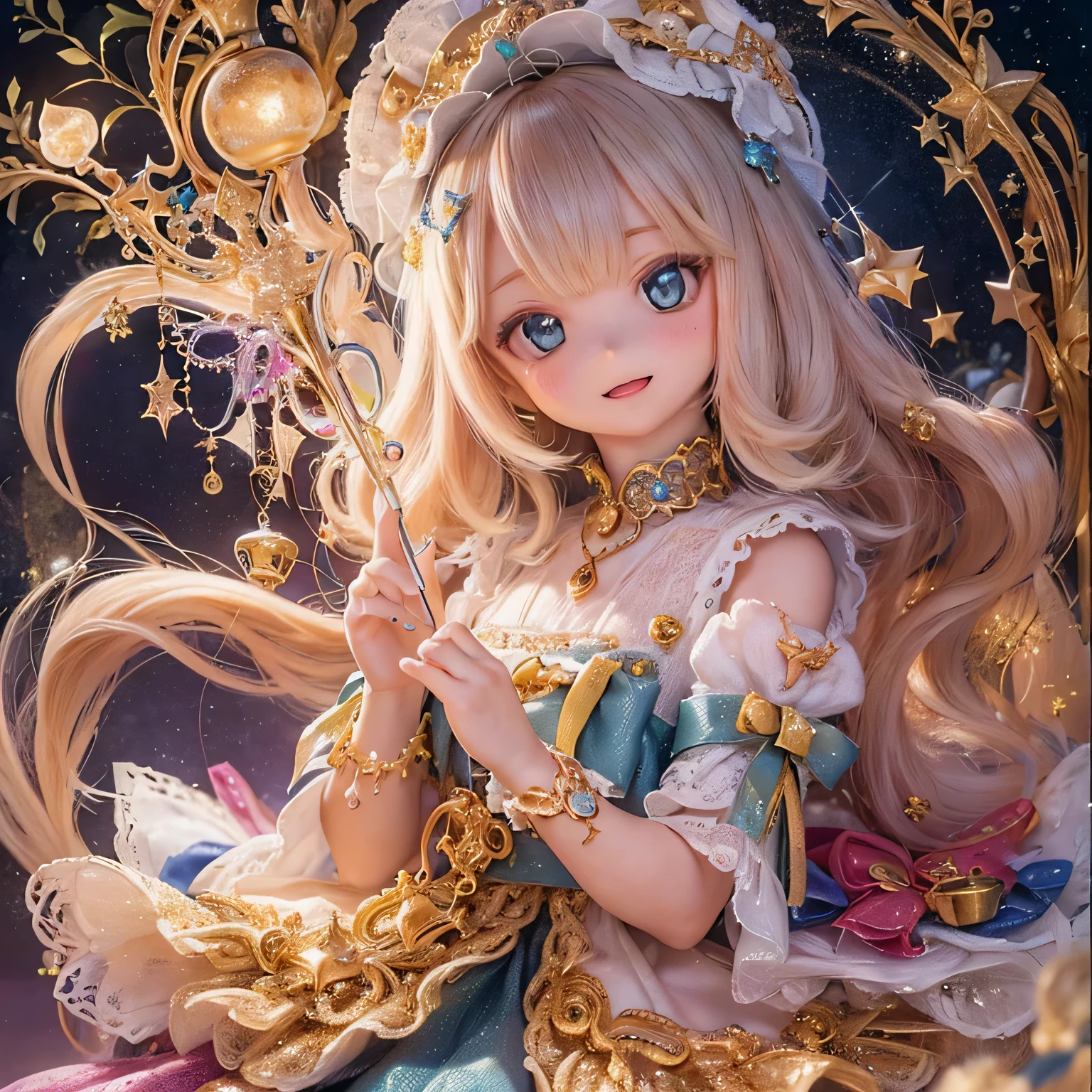 medium:anime girls,magic,cute,adorable,playful,lively,bright colors,soft shading,warm lighting,sparkling eyes,pastel palette,vibrant atmosphere,happy expression,catchy pose,floating in the air,smiling faces,sweet smiles,fluffy hair,flowing ribbons,flowery background,hearts floating around,cheerful mood,whimsical scene,light-hearted,joyful ambiance,colorful art style,magical touch,ethereal beauty,charming characters,fantasy world,comfortable and cozy environment,peaceful atmosphere,relaxing vibes,tranquil setting,magic sparks,glowing stars,sparkling magic wands,lots of details,fine lines,precise linework,detailed artwork,meticulous attention to details,highly-detailed illustration,impressive art quality,eye-catching artwork,professional artwork,expressive eyes,cute and small noses,pouty lips,playful expressions,perfectly-shaped eyelashes,adorable freckles,soft and smooth skin,pure and innocent look,natural beauty,flawless complexion,cute outfits,colorful ribbons and bows,exquisite designed dresses,cute accessories,and adorable hats,playful and elegant postures,various magical poses.

(best quality,4k,8k,highres,masterpiece:1.2),ultra-detailed,(realistic,photorealistic,photo-realistic:1.37),HDR,UHD,studio lighting,ultra-fine painting,sharp focus,physically-based rendering,extreme detail description,professional,vivid colors,bokeh

pastel palette,lively colors,pink tones,soft hues,sparkling and bright colors,pastel blues and pinks,gentle yellows and greens,magical glow,sweet and dreamy color scheme,warm and cozy lighting,mystical ambiance,soft and warm light,ethereal and magical lighting,glowing and radiant light,magical sparkling effects,soft and smooth textures,subtle gradients,soft shadows and highlights,glowing backgrounds,glowing stars and sparkles,moonlit night,comfortable and magical atmosphere,warm and inviting atmosphere,magical and dreamy vibes,enchanting and cozy setting,serene and peaceful backdrop

I hope this prompt helps you in generating a beautiful art