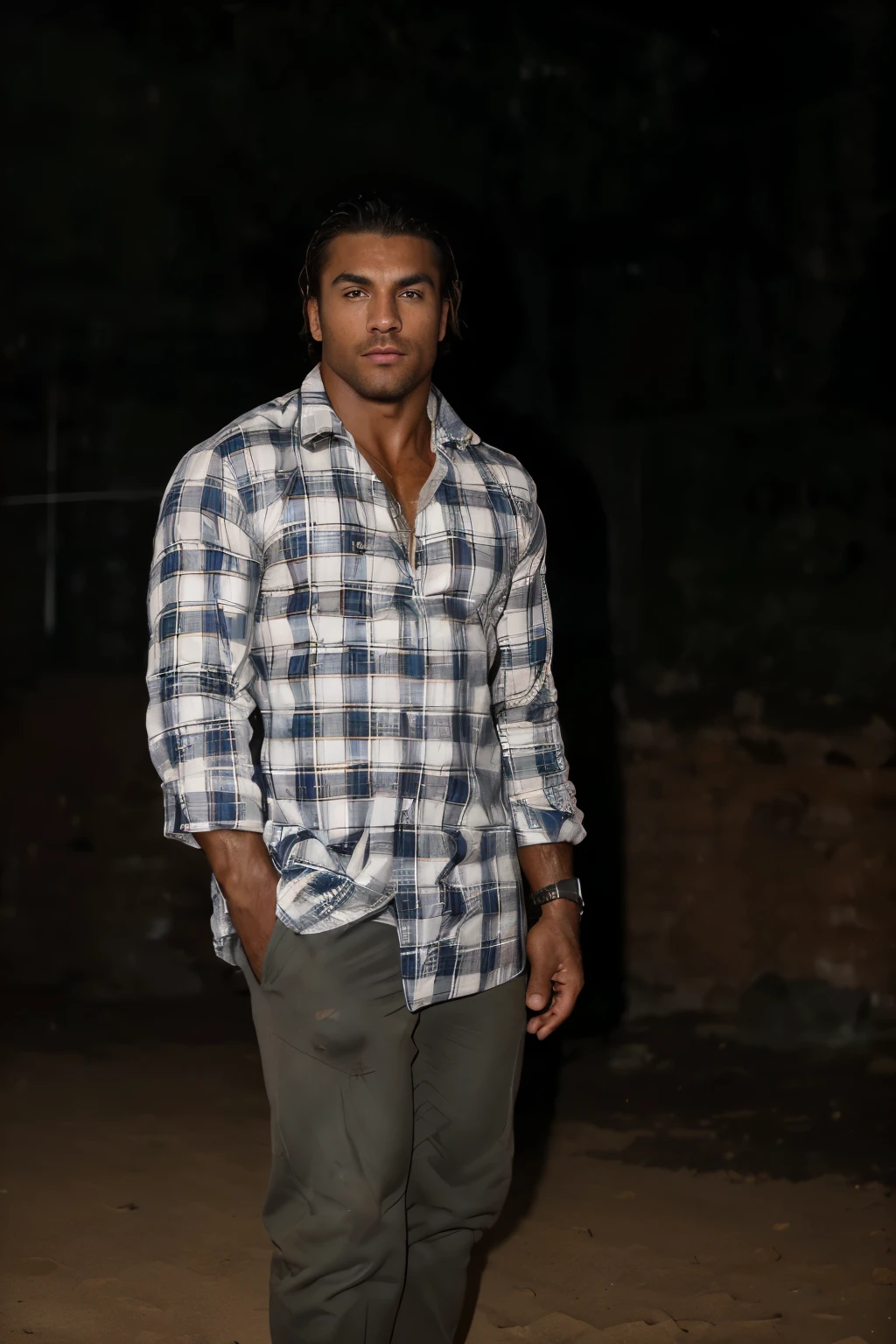 (highres,realistic,physically-based rendering) Make him muscular, (sharp focus,strong physique,ripped muscles), (well-defined abs,bulging biceps), (intense gaze,veins popping), (sweat glistening on his skin), (vivid colors,contrasting shadows), (dramatic lighting,strong chiaroscuro), (dynamic pose,powerful stance), (background with gym equipment), (professional bodybuilding photography,studio lighting), (color grading: intense and testosterone-filled), (sweat dripping from his brow), (tense muscles,rippling back), (bodybuilder posing with confidence), (power and strength emanating from his every muscle), (underlying sense of determination and discipline), (perfectly sculpted physique,ideal proportions), (magnificent form,striking visual impact), (attention to anatomical details in every muscle group), (body hair adding to his rugged look), (exceptional muscular definition), (glistening oil on his skin,enhancing his muscularity), (feeling of raw power and energy), (imposing presence,vibrant energy), (shadows accentuating the muscular contours), (sculpted deltoids and trapezius muscles), (focus on the sculpted back muscles and lats), (abundance of testosterone and masculinity), (inspiration for aspiring bodybuilders), (admiration for physical strength and dedication), (evoking motivation and determination), (awe-inspiring display of physical prowess), (marvel at the human body's capabilities), (symbol of strength and perseverance), (celebration of the male form).