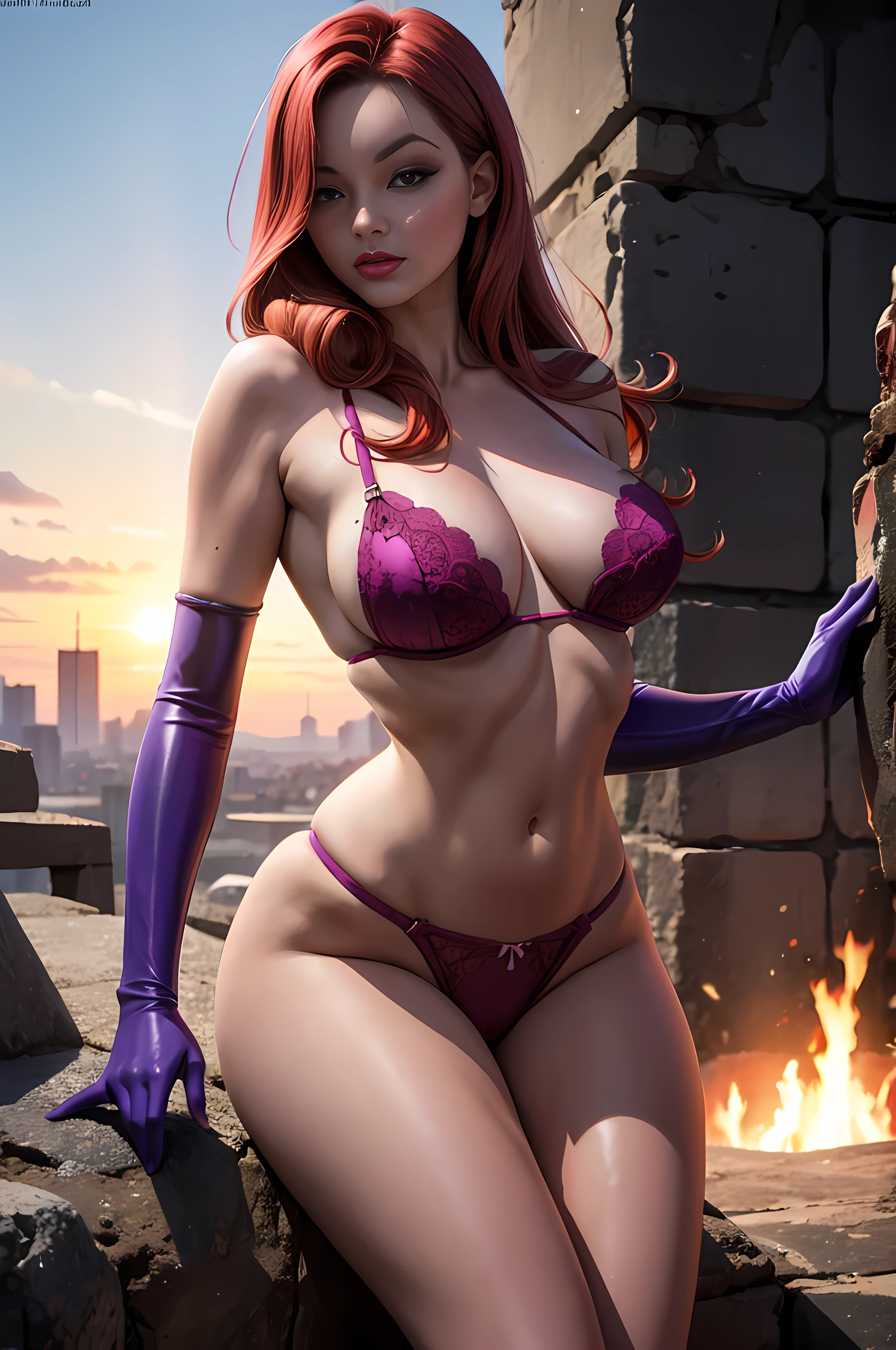 Jessica Rabbit, pink lingerie, high cut out, long elbow length purple gloves