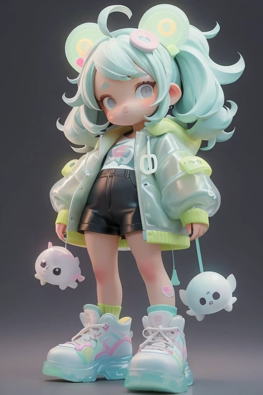 Cute wrapped in clear plastic, chibi, Fluorescent translucent sports fashion clothing, Wear Nike shoes, Candy colors, simple bright background, 3D toys, cyberpunk style, Cinema 4D, octane rendering, 3D model, Collectible toys,Nendoroid,Street style,Pixar,Big shoes , fashion, close up, Full body - AR 3:4 --q 2 50 --None 5 --None 5 --s 100 --Style expression --s 2