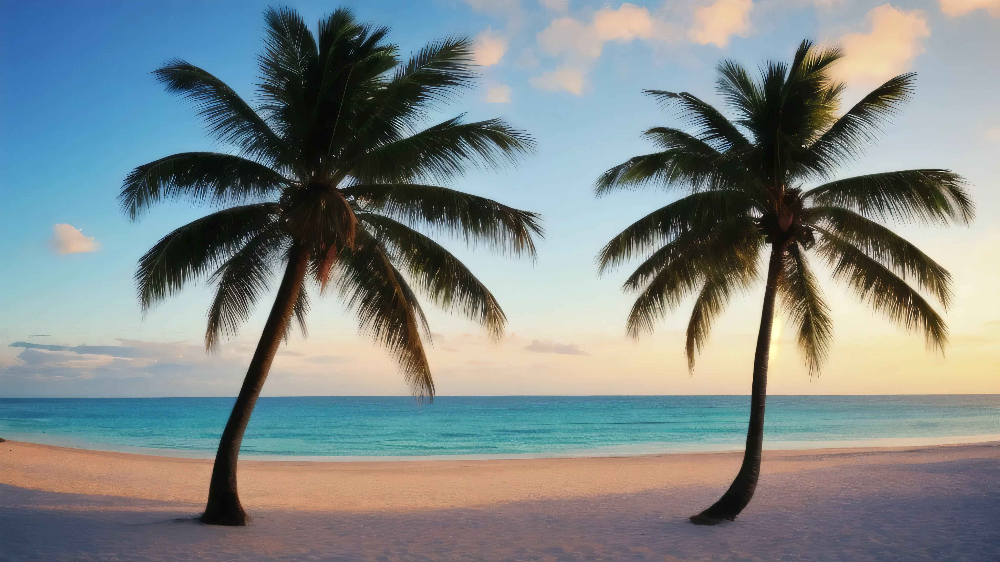 masterpiece, ultimate quality, CG Unity 8k Wallpaper, super delicate, beautiful sky and clouds, blue sea、White sand beach、tropical beach、Palm tree、 no trace of people, Nice views, View from the window of a stylish house on the beach、Already won a photo contest, Entire depth of field, HDR high dynamics, true restoration, Complex, extreme details, dramatic presentation, Perfectly expresses the style of mid-journey art.The rainbow is coming out