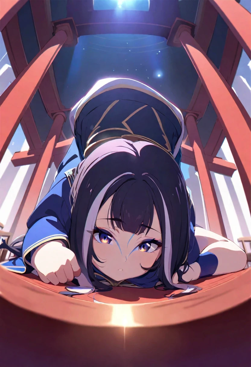 (((shylily))),absurderes, hight resolution, (Anime style:1.1), ((masutepiece)), ((Best Quality)), (Ultra-detailed), (Beautiful), solo, Beautiful face、(liftup),12year old、(long black shiny hair:1.2),、Black eye,Looking at Viewer,Lens Flare,Dramatic, a miniskirt、from the rear、full body Esbian、(Low position,From below:1.5)、The background is a delicate and beautiful old shrine、torii gate、(Priestess clothing、petite:1.3)、