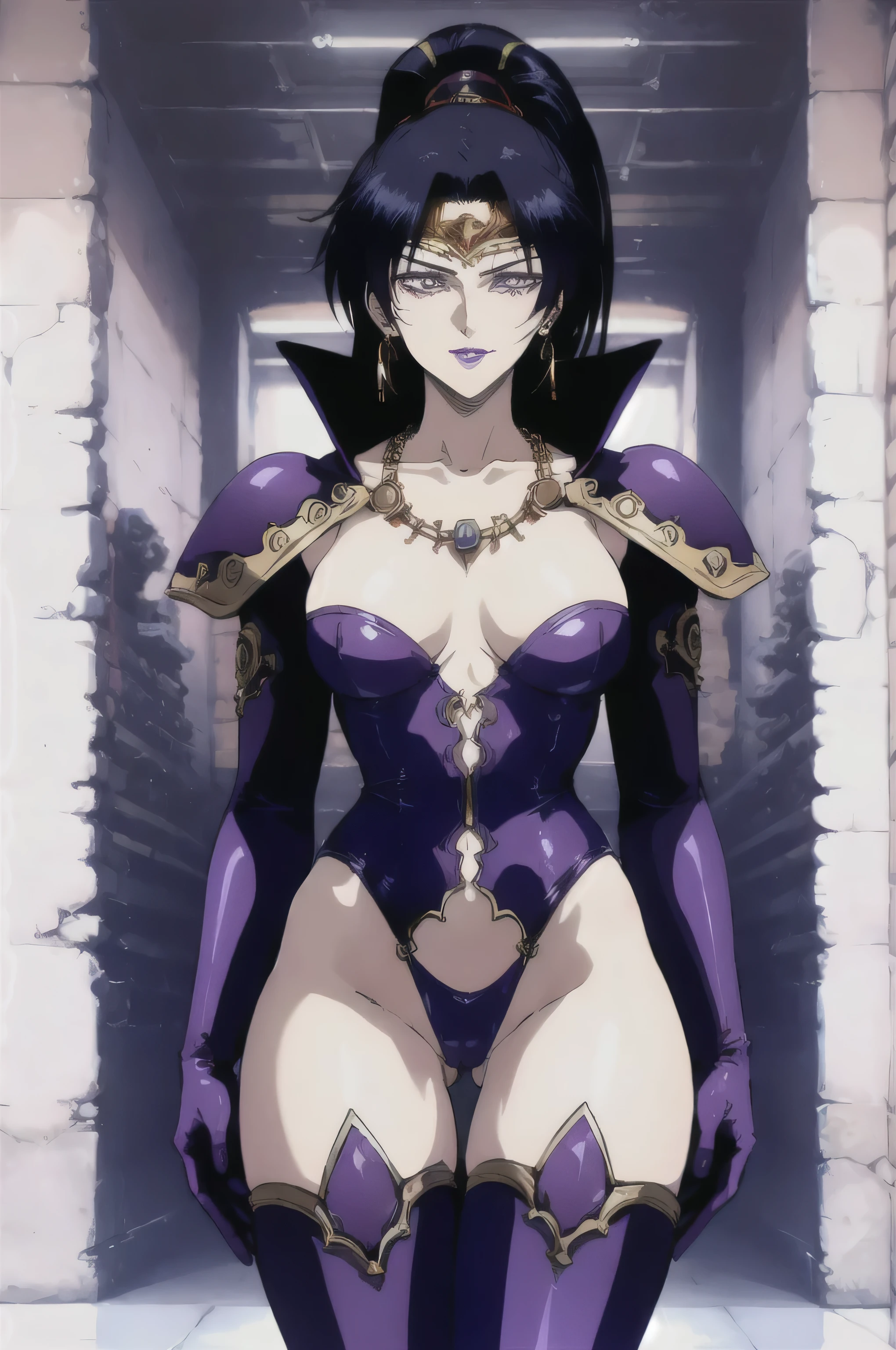 masterpiece, highest quality, detailed face, High resolution, ８K, Anime image quality, Karla, 1 girl, ponytail,black hair,purple eyes,purple lips, circlet,necklace,earrings, (Huge_chest:1.4, smallDown着_superior), smooth copper, wide_waist:1.3, Huge_Buttocks, alone, red_small_smallDown着_Down, (Show off your down jacket:1.6, ), Lying Pose, (open your legs:1.5, M-shaped), smile,masterpiece, highest quality, detailed face, fine eyes, High resolution, ８K, Anime image quality, 