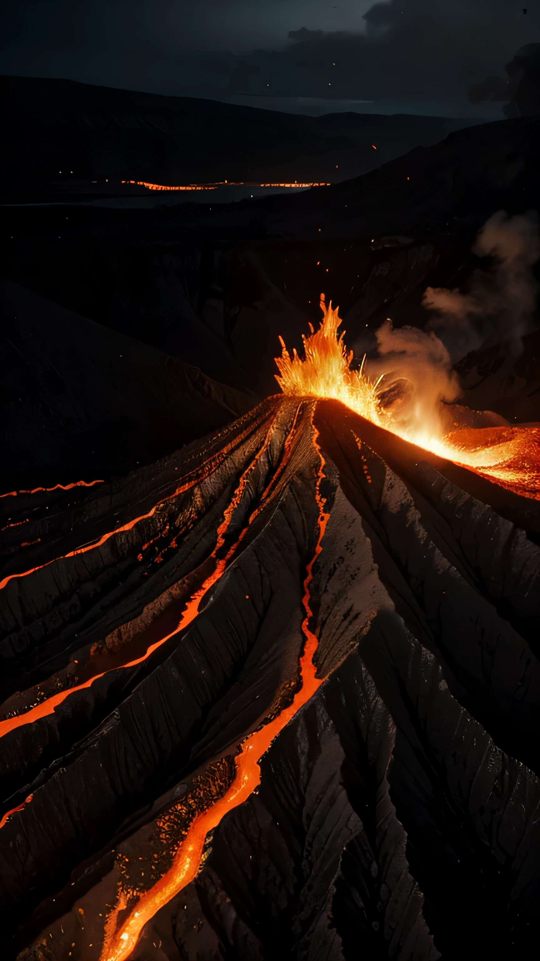 Mount Tambora eruption, lava, 8k, high resolution