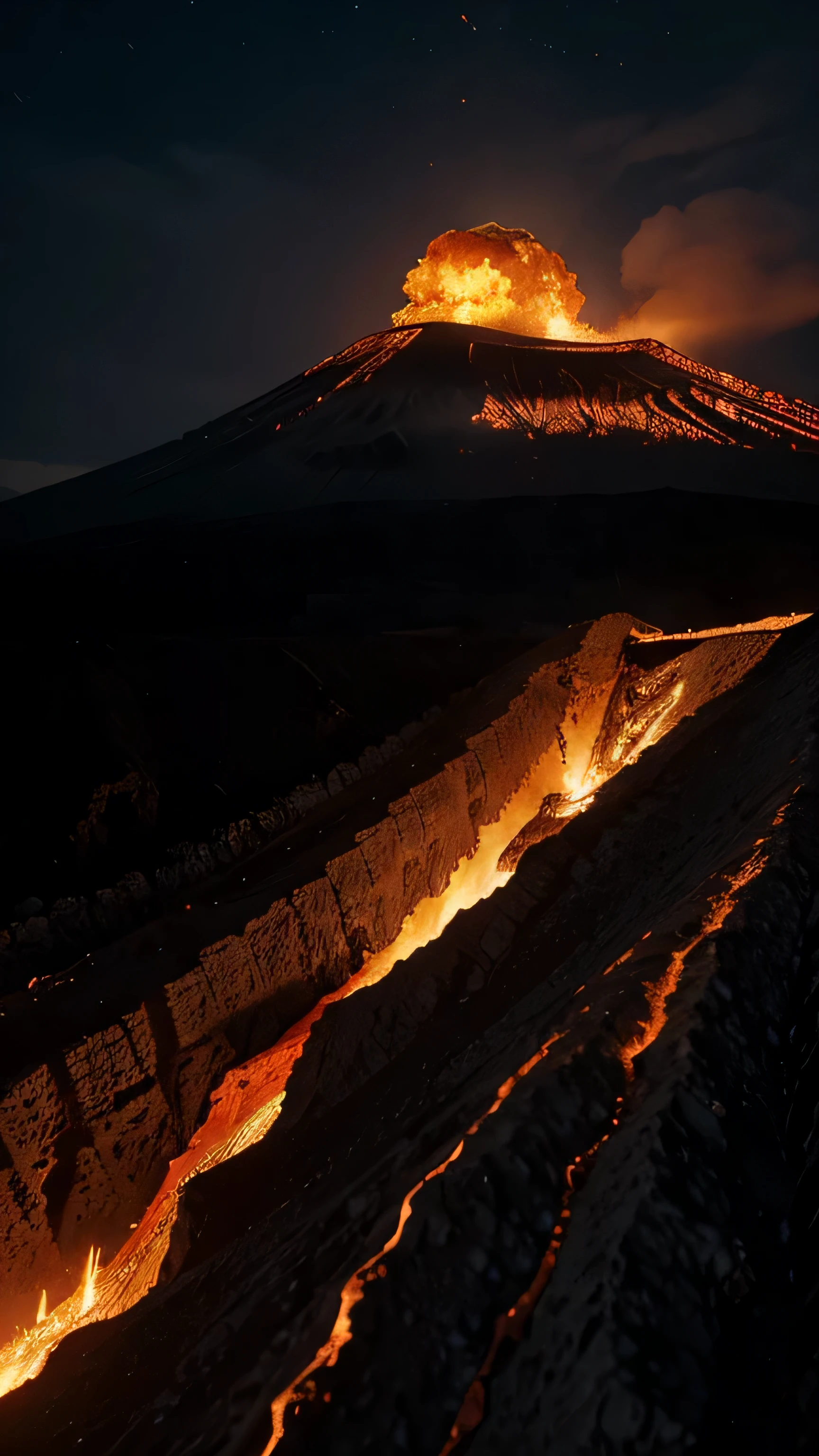 Mount Tambora eruption, lava, 8k, high resolution 