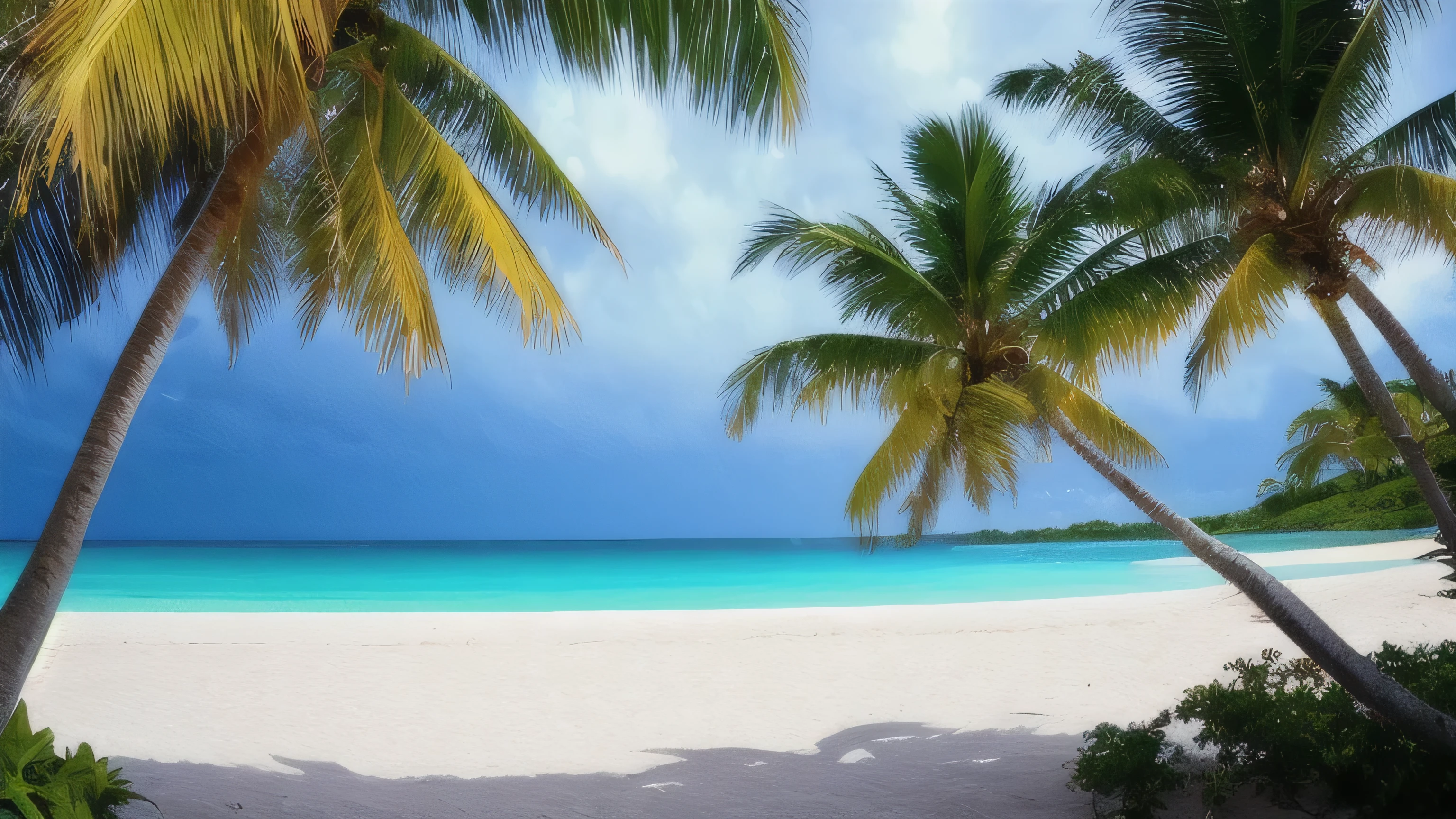 masterpiece, ultimate quality, CG Unity 8k Wallpaper, super delicate, A stylish house on the beach、I can see outside from the window、 beautiful sky and clouds, blue sea、White sand beach、tropical beach、Palm tree、 no trace of people, Nice views,Already won a photo contest, Entire depth of field, HDR high dynamics, true restoration, Complex, extreme details, dramatic presentation, Perfectly expresses the style of mid-journey art.The rainbow is coming out