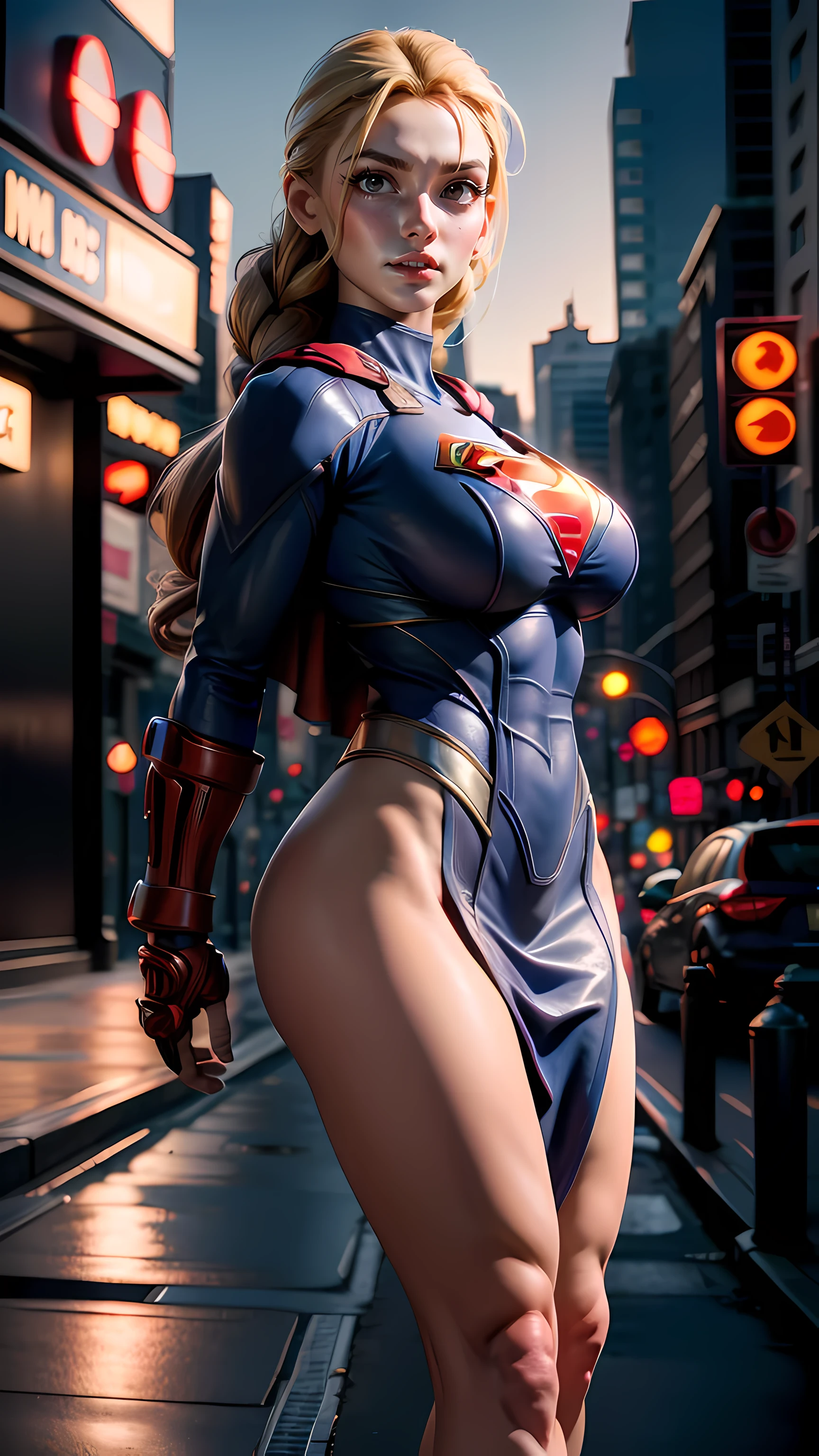 (supergirl outfit), ((Best quality)), ((Masterpiece)), ((Realistic)) and ultra-detailed photography of a Cammy, (realistic:1.2), (realism), (masterpiece:1.2), (best quality), (ultra detailed),(8k, 4k, intricate),light particles, lighting, (highly detailed:1.2),,supergirl outfit, (big breasts:1.4), outdoor, city landscape, full body, (realistic:1.2), (realism), (masterpiece:1.2), (best quality), (ultra detailed),(8k, 4k, intricate),light particles, lighting, (highly detailed:1.2),
