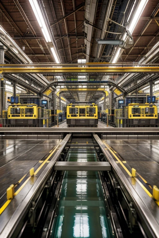 In the heart of a bustling city, there lies a soft drink factory, its interior a marvel of modern industrial design. The production line, a seamless dance of machinery and technology, hums with the rhythm of efficiency. Realistic photography captures every detail of this real, functioning space, from the metallic sheen of the machinery to the vibrant colors of the soft drink bottles lining the conveyor belts. Every angle, every detail, is rendered in stunning 8K resolution. Observe as the assembly line transforms raw materials into finished products, a testament to the marvels of industrial production.