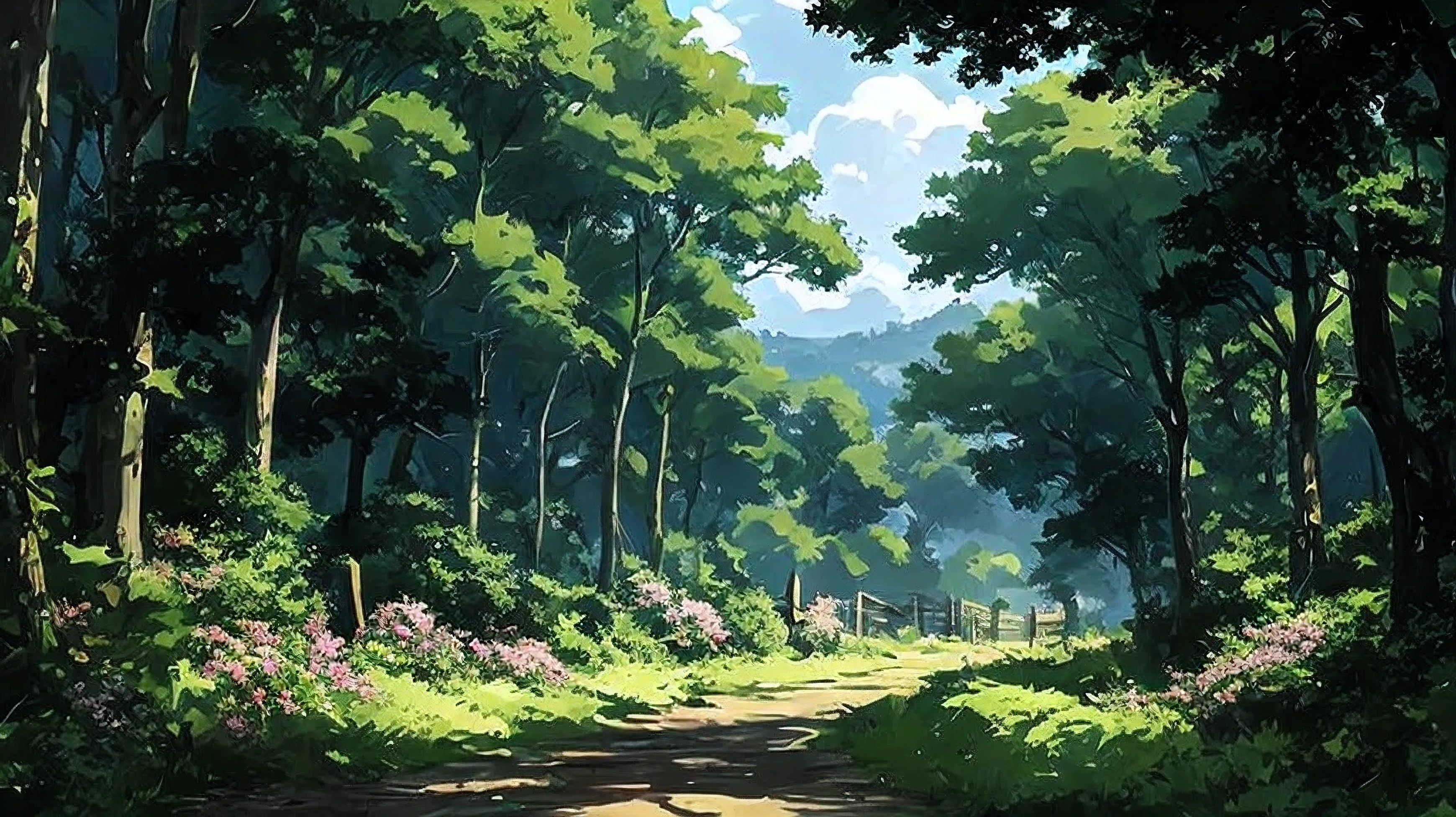 anime scenery of a path in a forest with a fence, anime countryside scenery, beautiful anime scenery, anime background art, Ross Tran. scenic background, anime scenery wallpaper, nature of anime, anime scenery, anime scenery, landscape artwork, nature of anime wallpap, beautiful anime scene, anime scenery concept art, anime background, Written by Sylvain Saraira