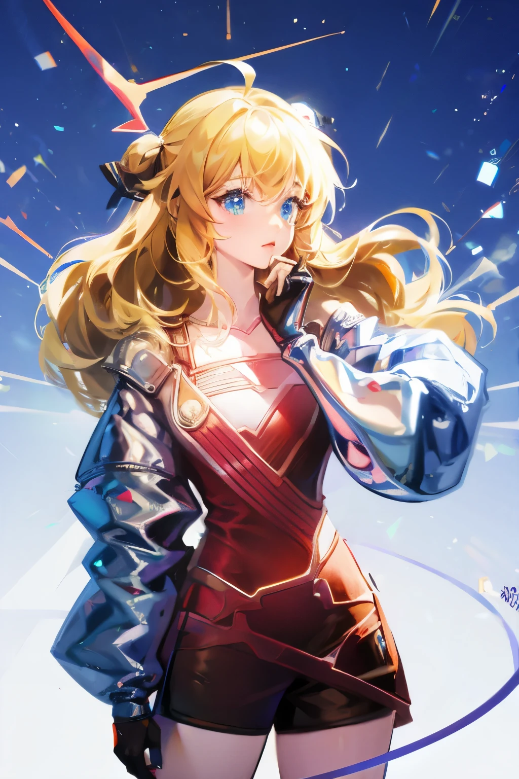 1 girl，ahoge，Bangs，blond，blowing a kiss，blue eyes，