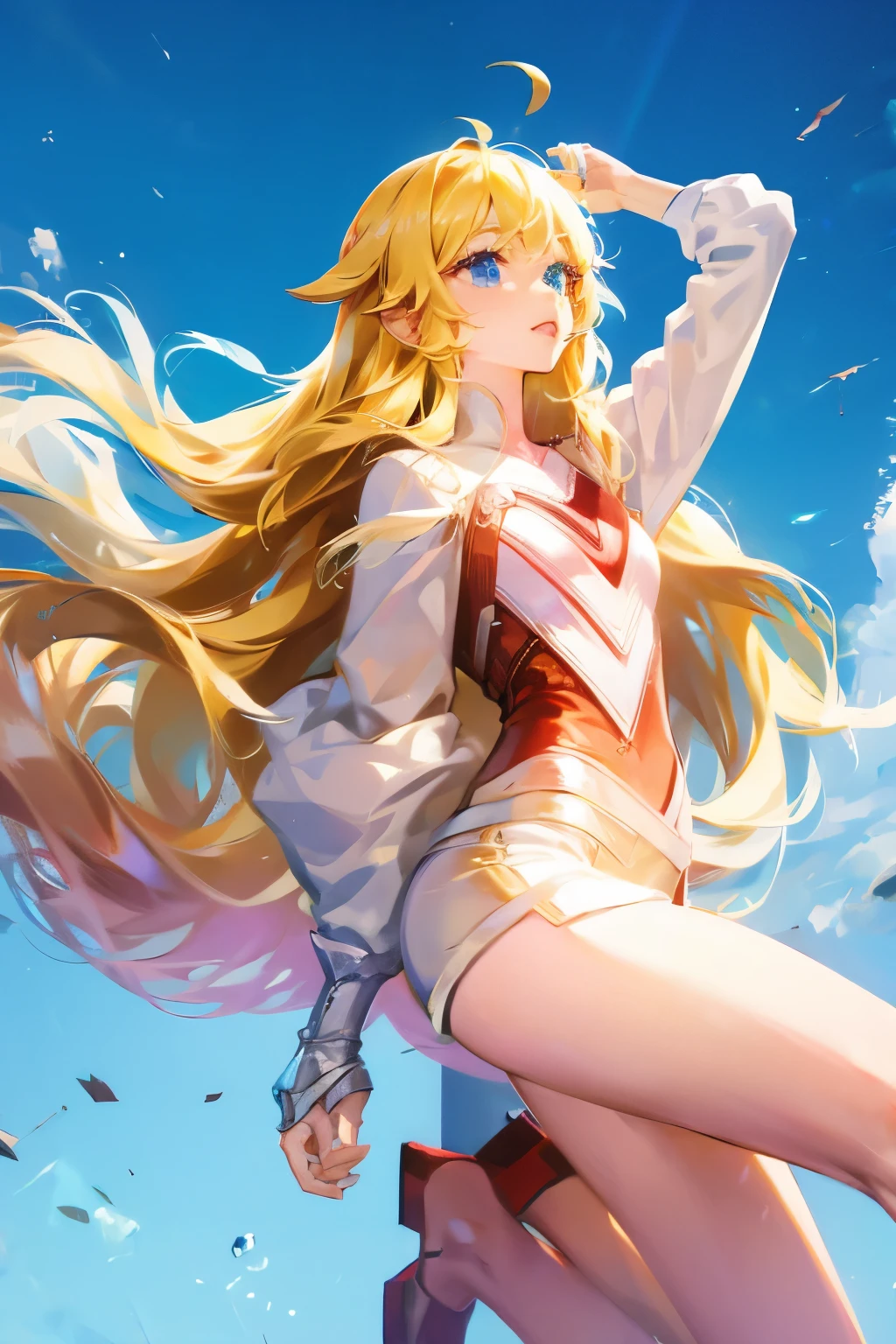 1 girl,ahoge,Bangs,blond,blowing a kiss,blue eyes,