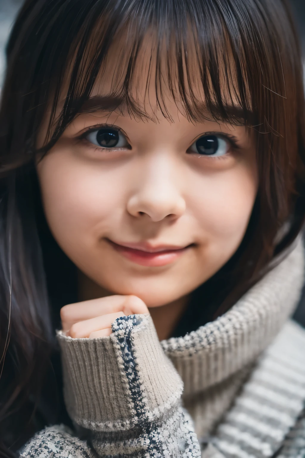 1 girl, (wear a coat:1.2), (Raw photo, highest quality), (realistic, Photoreal:1.4), table top, very delicate and beautiful, very detailed, 2k wallpaper, wonderful, finely, very detailed CG Unity 8K 壁紙, Super detailed, High resolution, soft light, beautiful detailed girl, very detailed目と顔, beautifully detailed nose, detailed and beautiful eyes, cinematic lighting, Illuminations coloring the city on a snowy night, snow scene, It&#39;s snowing, snow in my hair, perfect anatomy, tense air, straight long hair, looking at the viewer, slight smile, Hokkaido Serial Murder, Disappear in Okhotsk, tracking