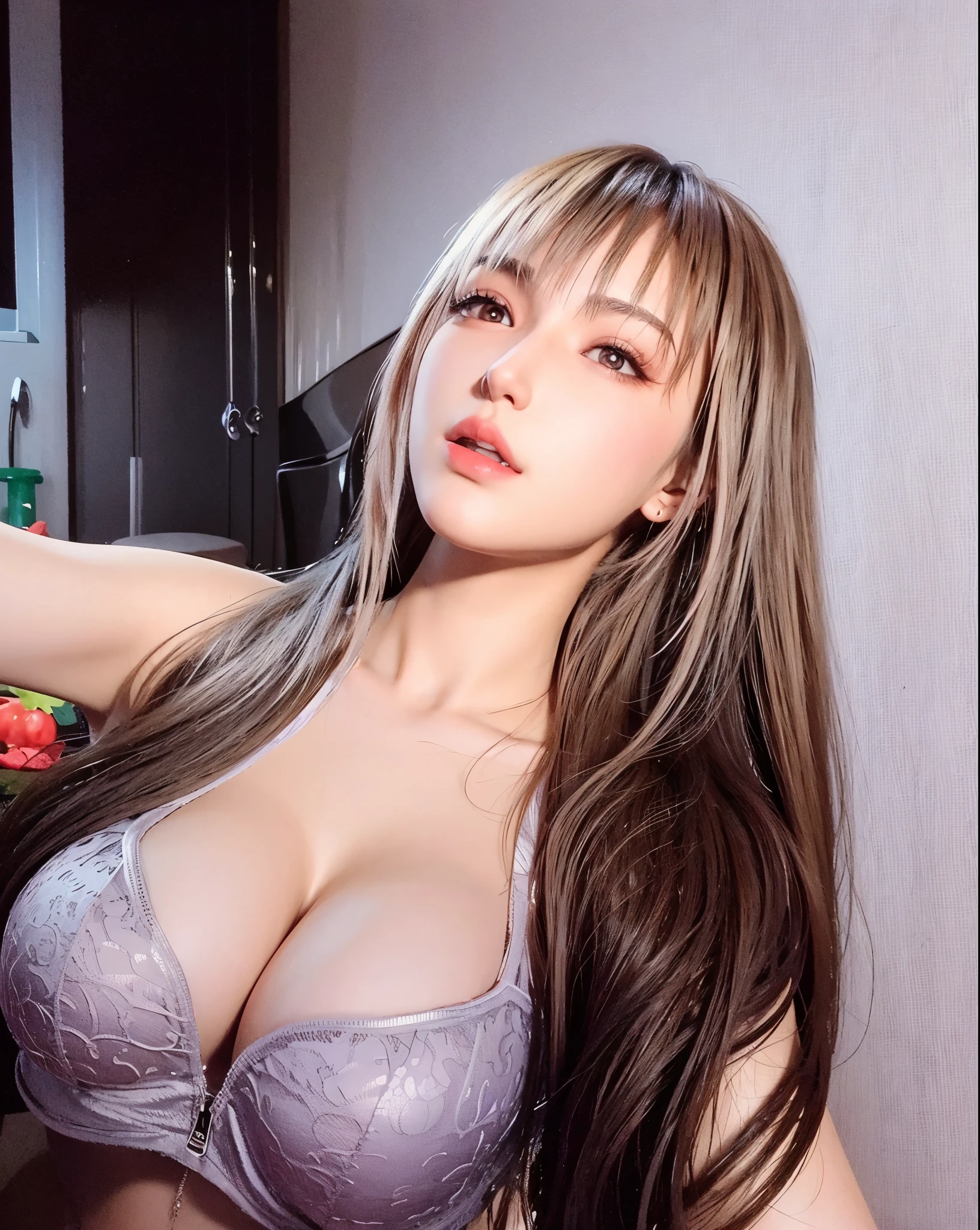 photorealistic, high resolution, soft light,1women, solo, hips up, (shining skin), (big breast), (detailed face), cute, (Bright skin)