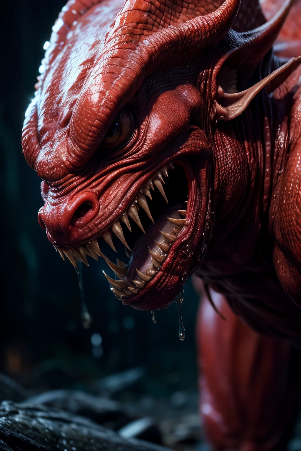make a dark mouth and a tongue talking and flames of fire coming out, realistic image, high quality