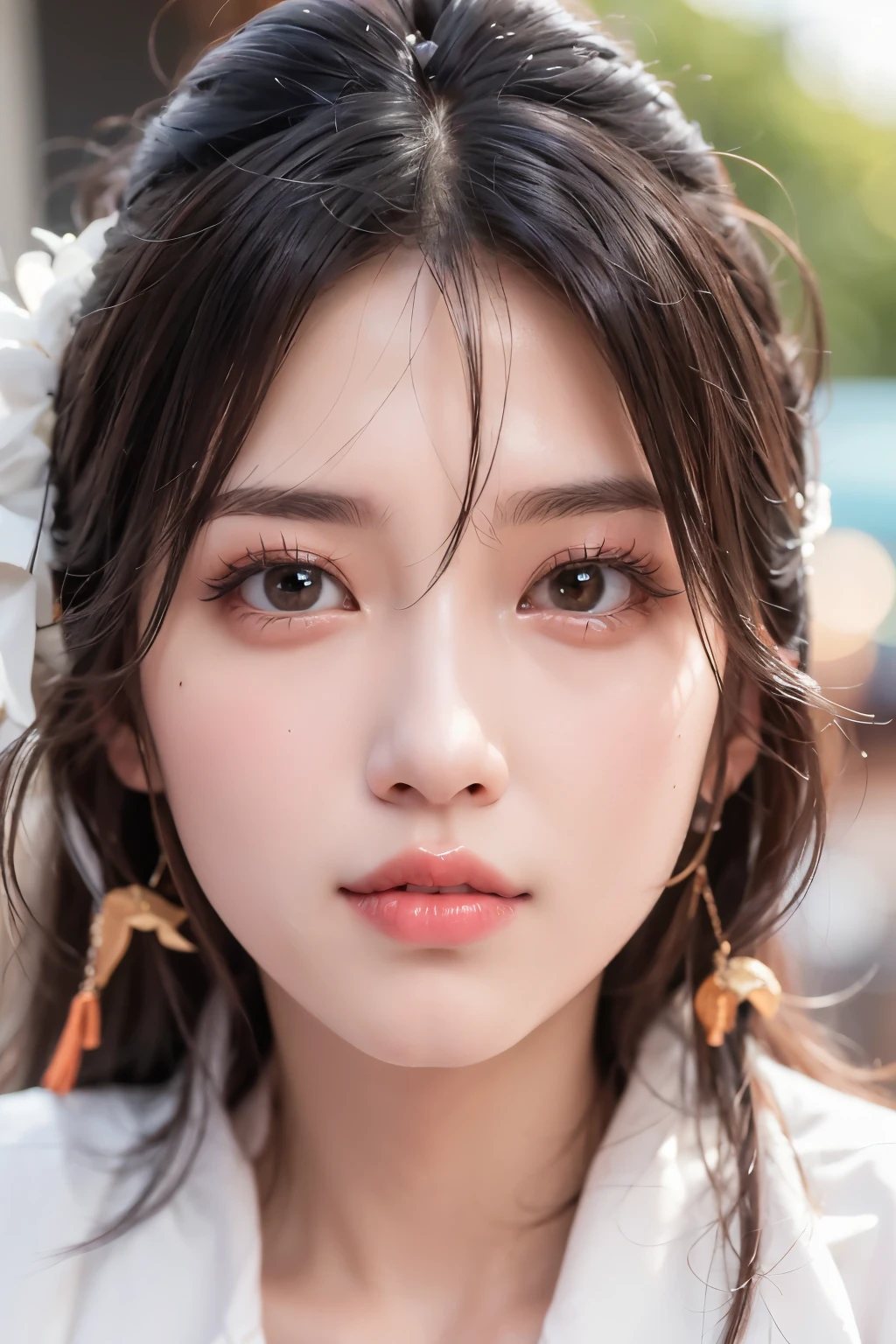 Close up portrait of a woman in a white shirt and white shirt, girl cute、well-groomed face, realistic. Chen Yi, 若いcuteアジア人の顔, young adorable korean face, young and cute face, portrait cute、well-groomed face, cute、well-groomed face, cute - 細かい - 顔, beautiful aesthetic face, with cute - 細かい - 顔
