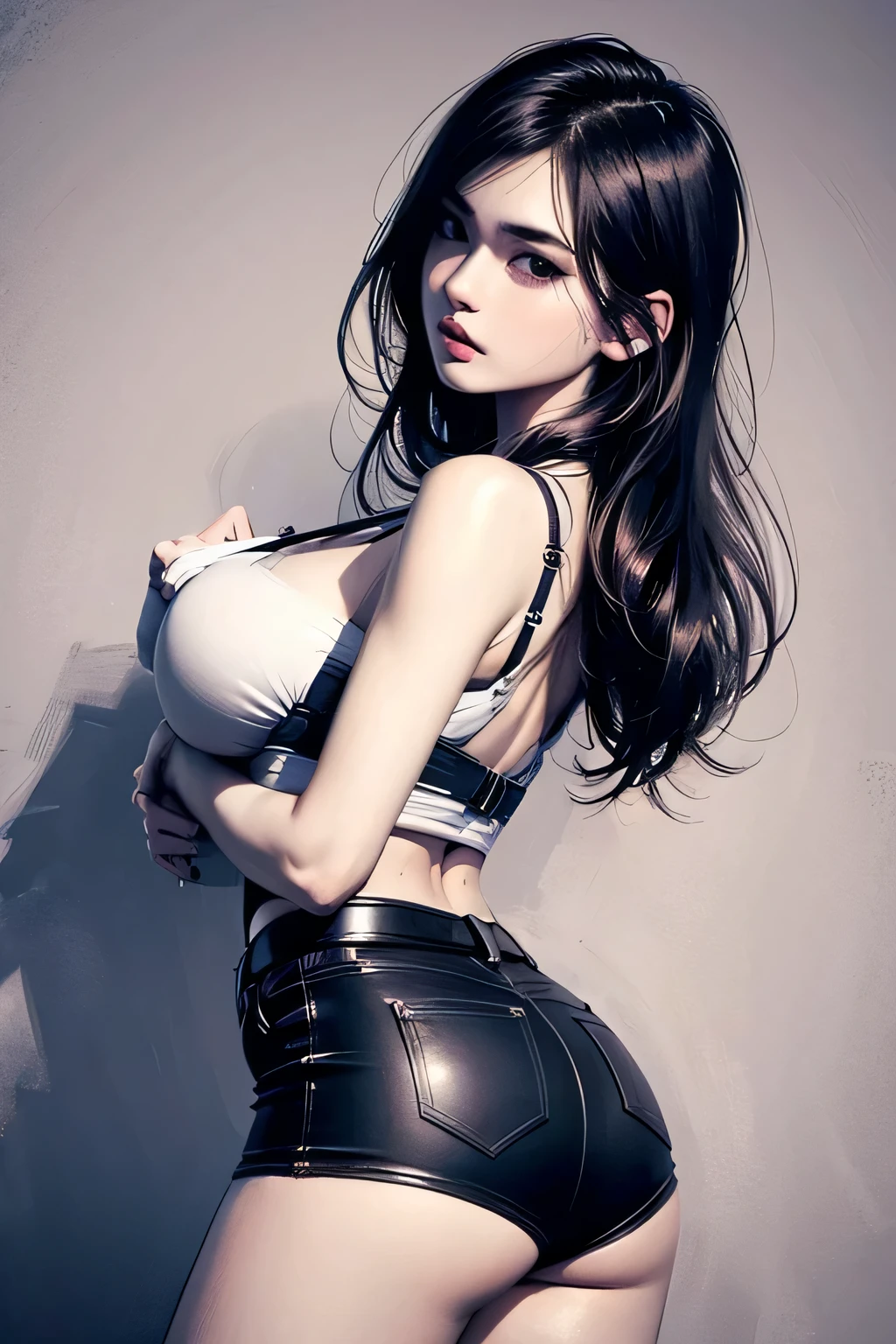 1个Giant Breast Girl,Model style,Random shooting angle,Random poses,bird's eye view,low angle