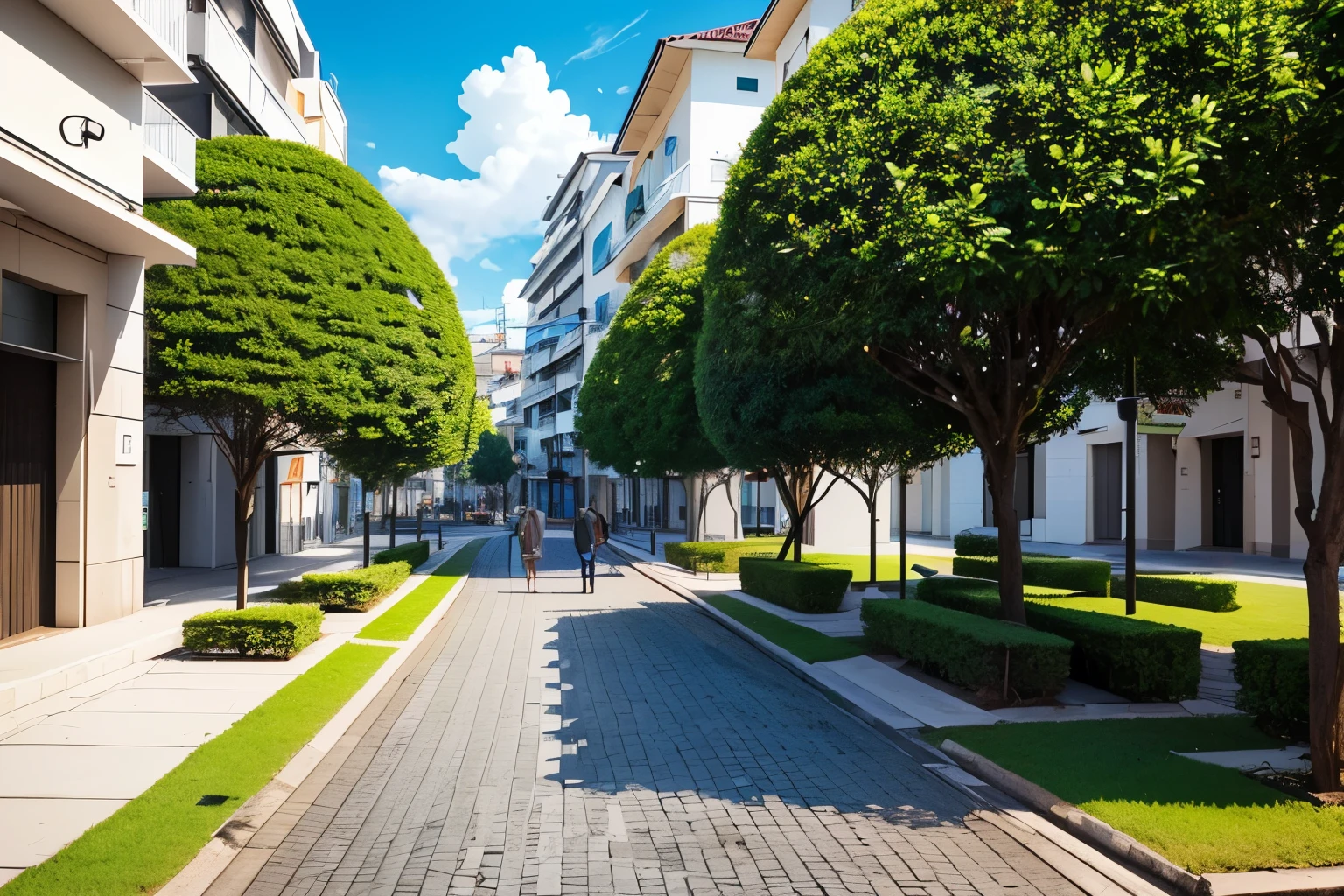 square, ruas no entorno, casas no entorno ((people walking on the sidewalk)), arvores, meio ambiente, verde