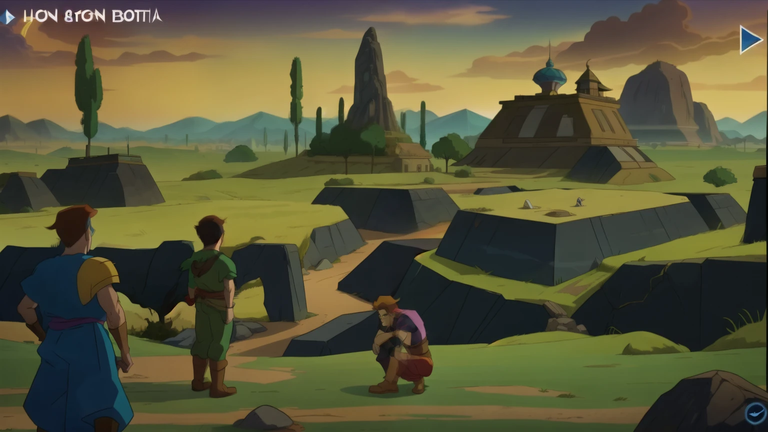 cartoon in a desert, boromir in an 80\'s anime world, rio de janeiro in an anime film, boromir in an anime world, filmation animation, captura, animated movie scene, animated movie shot, retro anime, he man, screenshot from guro anime, animation still screencap, no characters, no text