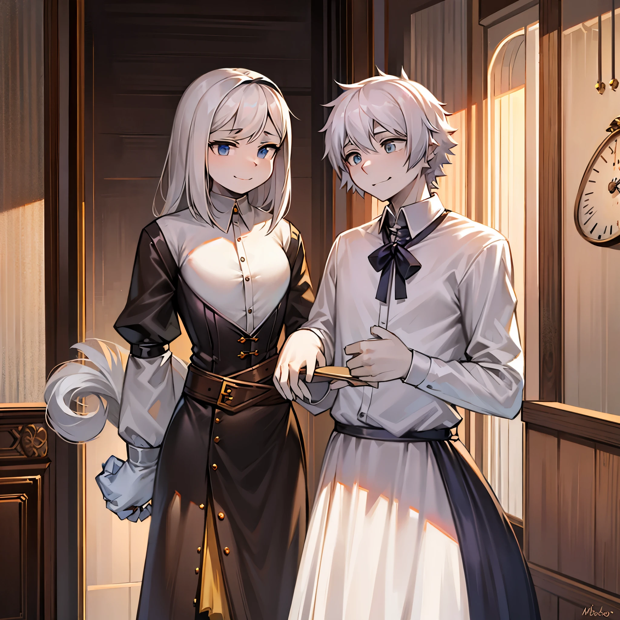 I would like a white-haired boy with a sarcastic smile and slightly pale skin. Mostrando o dedo do meio. Her hair is big and her clothes are normal, sem nada de extravagante.