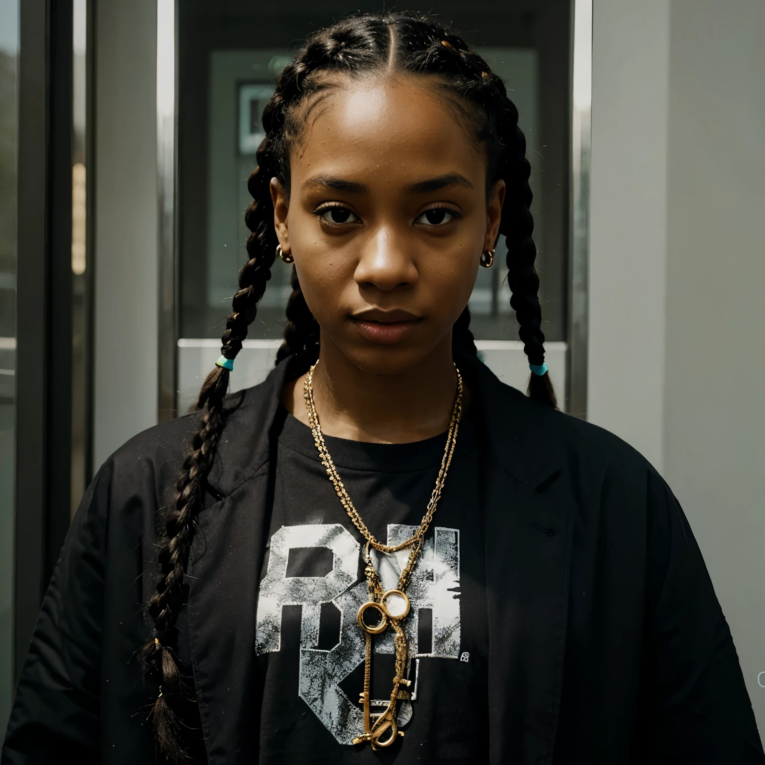 Pretty black teen with box braids and Hazel eyes