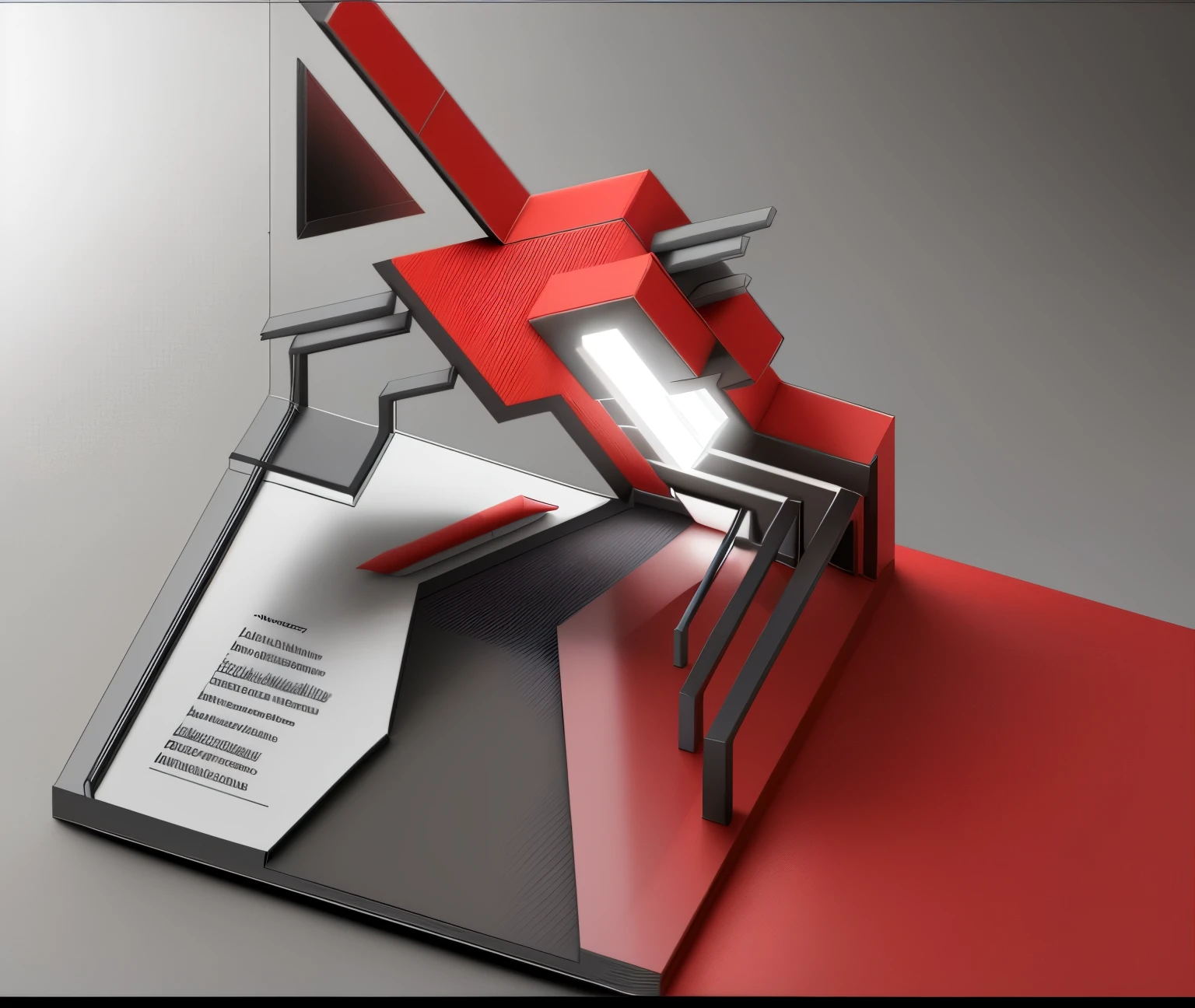 il y a un dessin d'un objet rouge et noir sur une surface grise, dessin conceptuel, notion 3D, notion 3D, Isometric view from behind, Isometric view!!!!, 3D - concept, Conceptual model, illustration conceptuelle, concept de design, concept architectural, 3D model rendered, exploded axonometric view, Isometric viewpoint